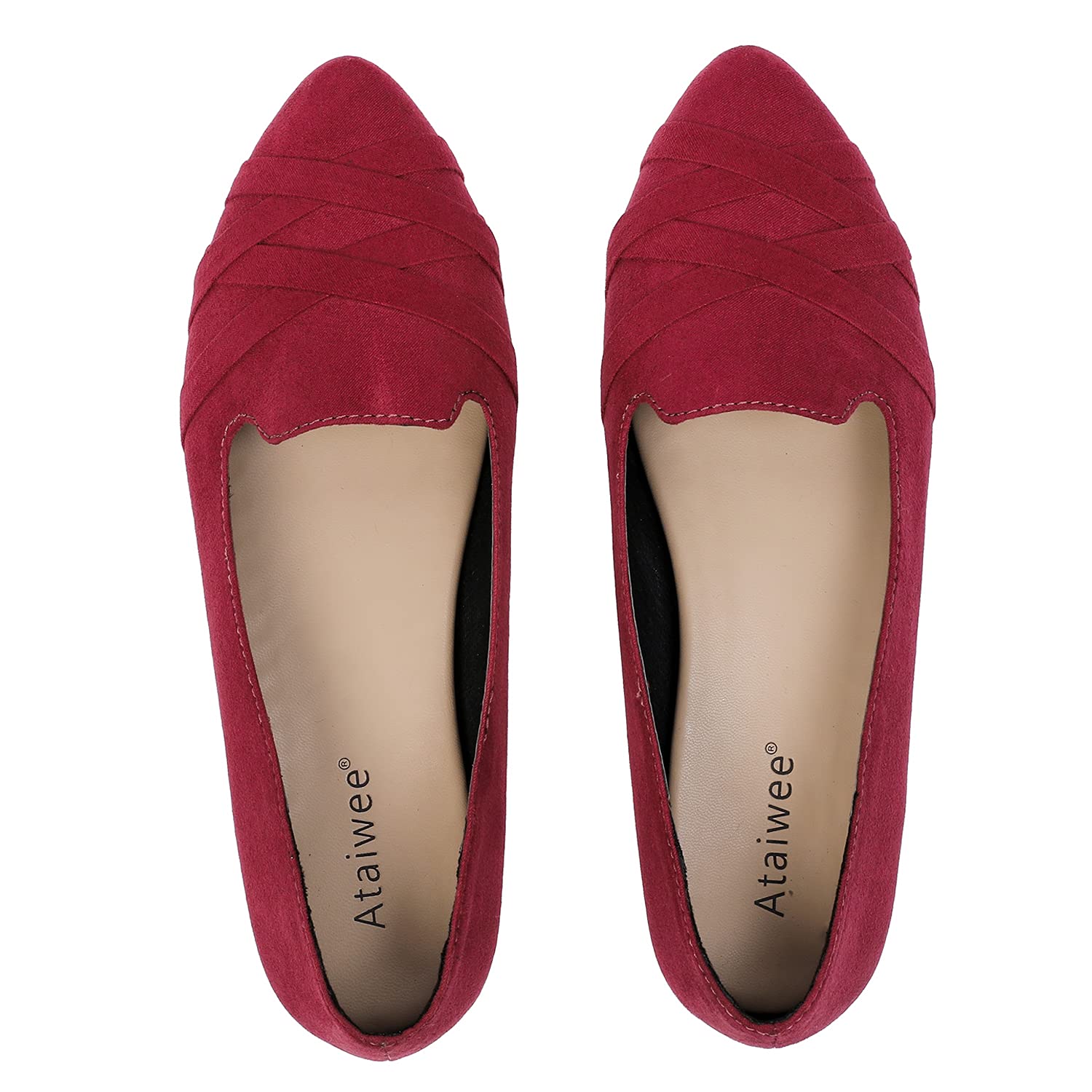 Ataiwee Women's Pointed Toe Suede Ballet Flats - Comfortable Classic Flat Shoes for Work, Office & Casual Wear
