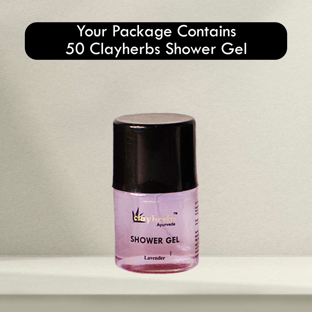 Clayherbs Ayurveda Lavender Shower Gel - 30ml Body Wash Liquid Soap (Pack of 50) | Natural Fragrance for Hotels, Guest Houses & Spa Amenities | Perfect for Travel Kits & Luxury Bathroom Essentials