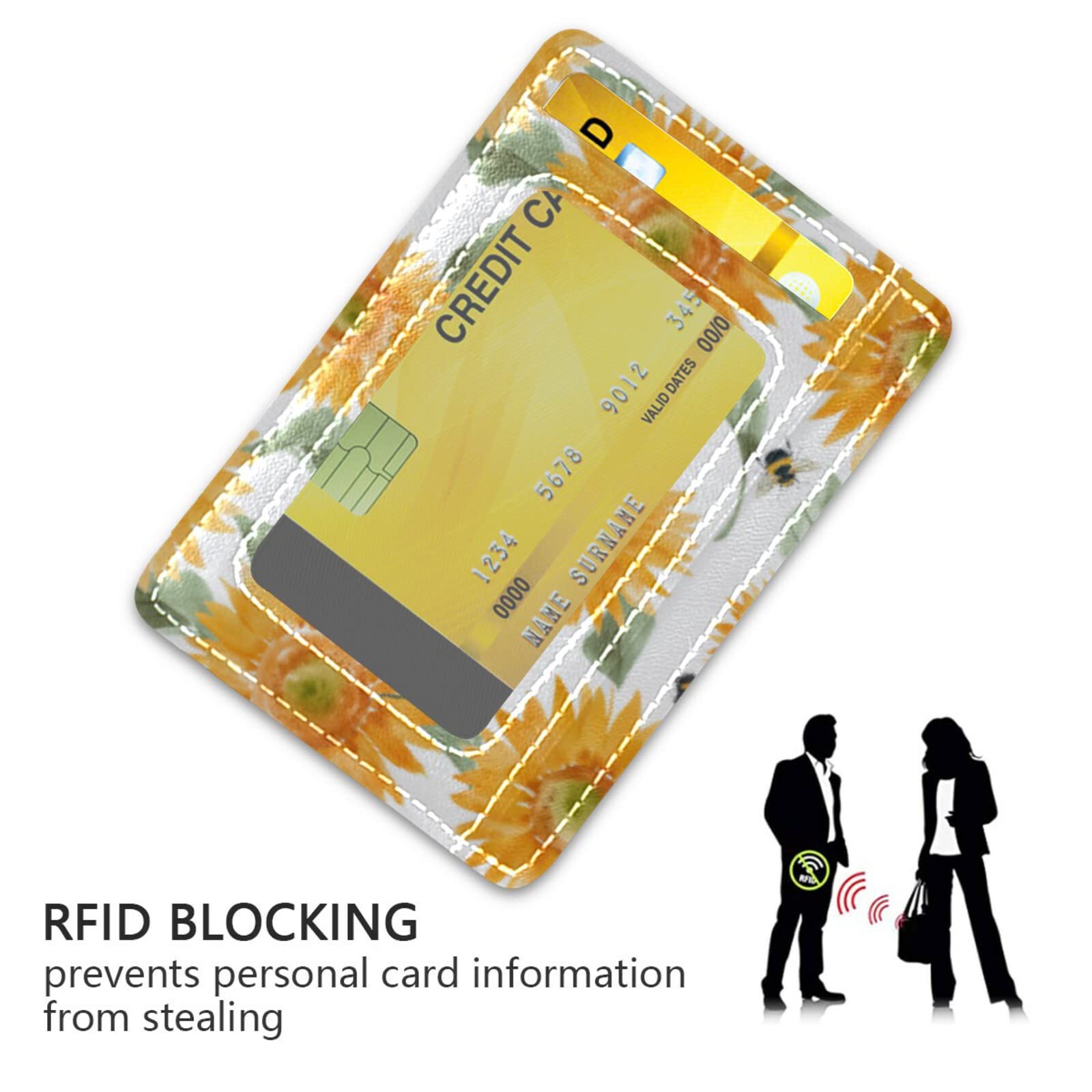 Susiyo Yellow Sunflower Bee Slim RFID Blocking Minimalist Wallet - PU Leather Front Pocket Card Holder for Men & Women | Perfect for Travel, Everyday Use & Gift Giving