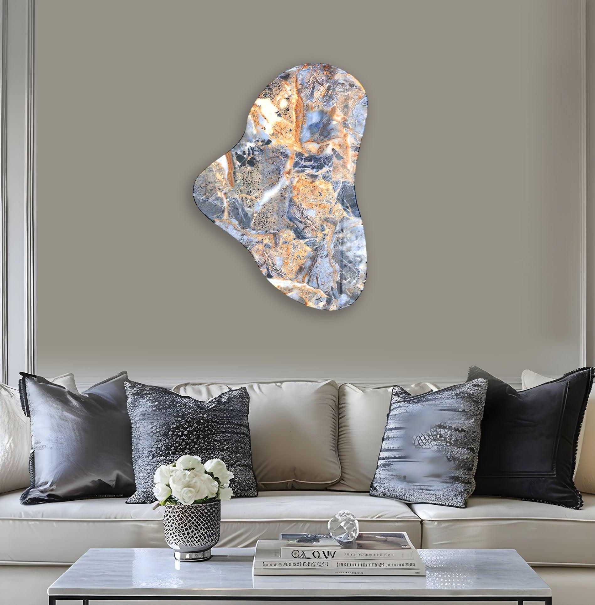Blue Marble Pattern Asymmetric Glass Wall Art - Modern Abstract Home Decor for Living Room, Bedroom, Office - Handcrafted Glass Panel for Unique Interior Design Accent