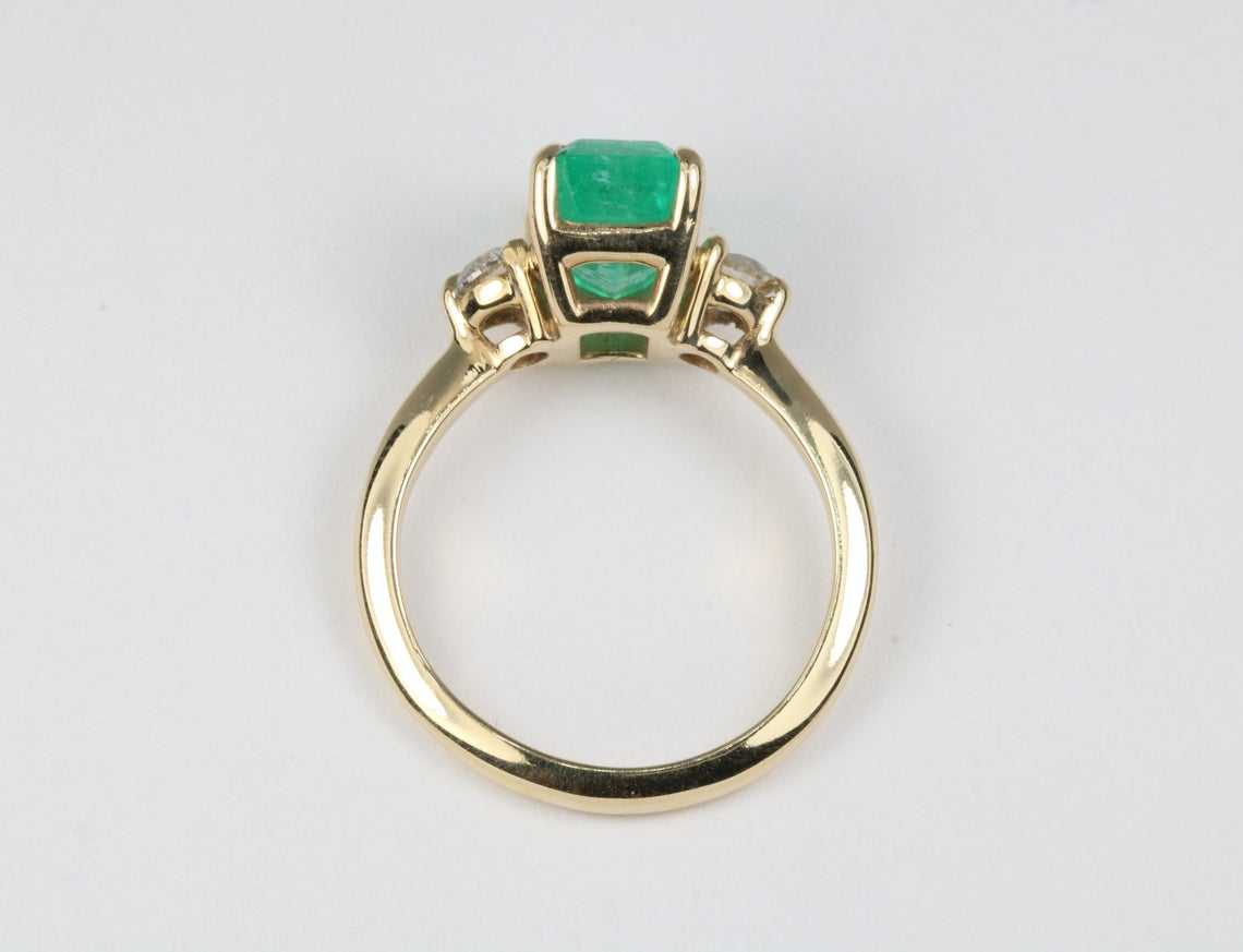 2.52tcw Three Stone Emerald Cut Emerald & Diamond Ring in 14K Gold - Perfect for Engagement, Wedding, Anniversary & Special Occasions