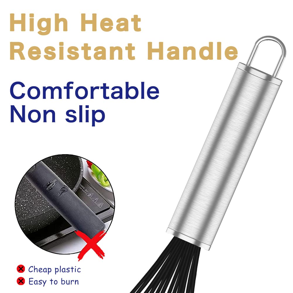 3-Pack Professional Silicone Whisks for Cooking - Non-Scratch Stainless Steel & Silicone Whisk Set - Safe for Nonstick Cookware - Perfect for Baking, Mixing Sauces, and Whipping Cream (Black)