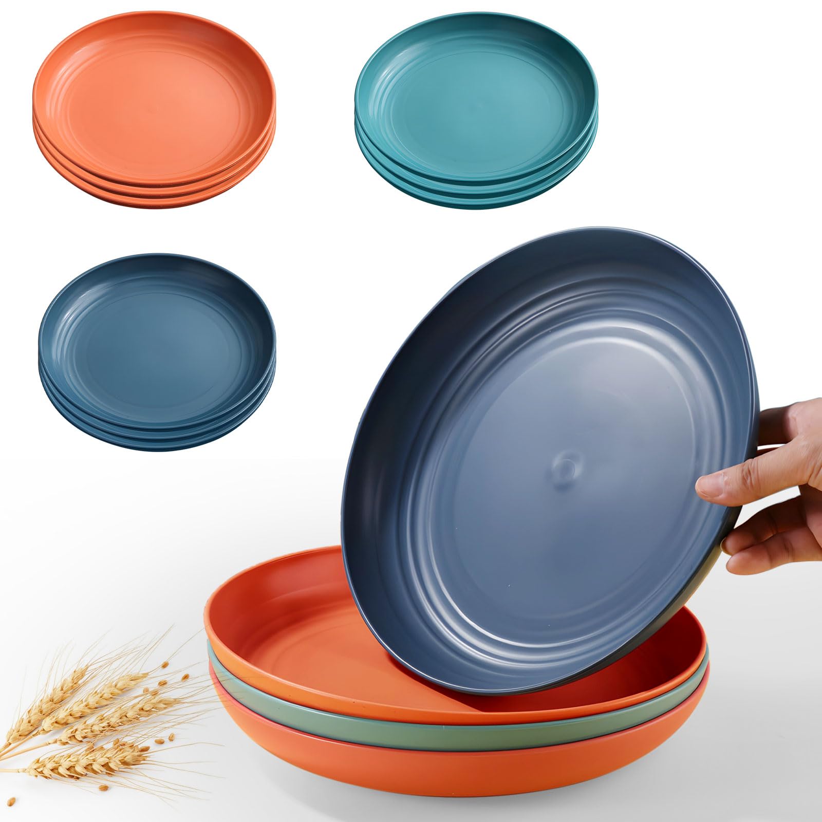 9 Pack 9 Inch Wheat Straw Plates - Unbreakable & Eco-Friendly Dinnerware Set | Microwave & Dishwasher Safe | 6 Color Options (Classic Matte) | Perfect for Picnics, Parties & Everyday Use
