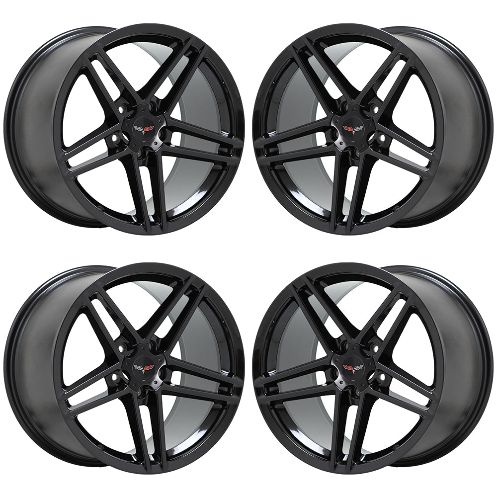 **18/19 Chevy Corvette Z06 OEM Black Factory Wheels & Rims Set (5090, 5107) - Perfect for Performance Upgrades & Show Car Customization**