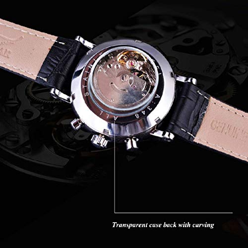 Premium Blue Hands White Dial Leather Strap Men's Automatic Mechanical Watch with 3 Subdials & Diamond Accents - Perfect for Business, Formal Events & Luxury Gift Giving
