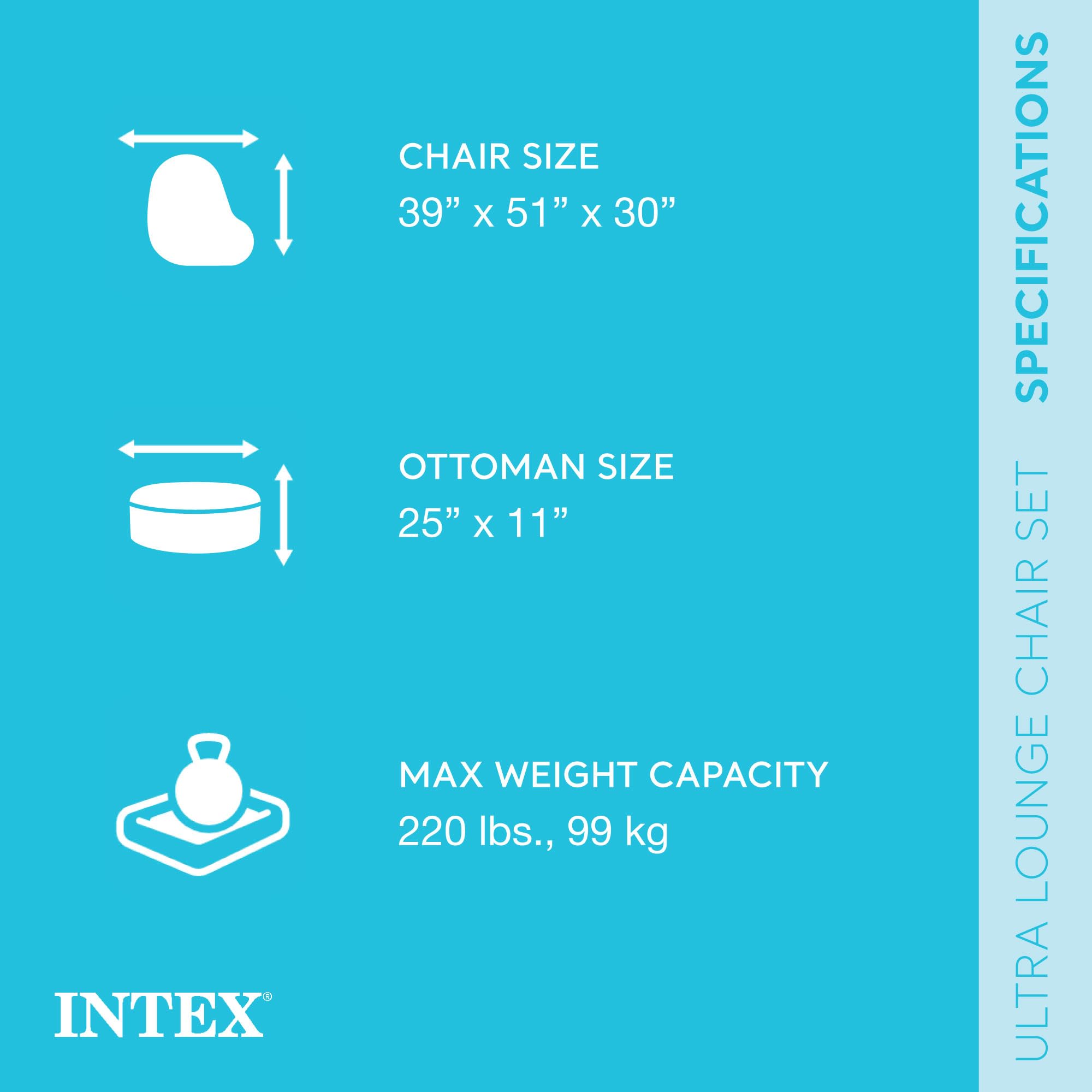 Intex Inflatable Ultra Lounge with Ottoman - Premium Comfort for Pool, Beach & Backyard Relaxation | Portable Air Sofa for Outdoor Lounging, Vacation & Summer Fun