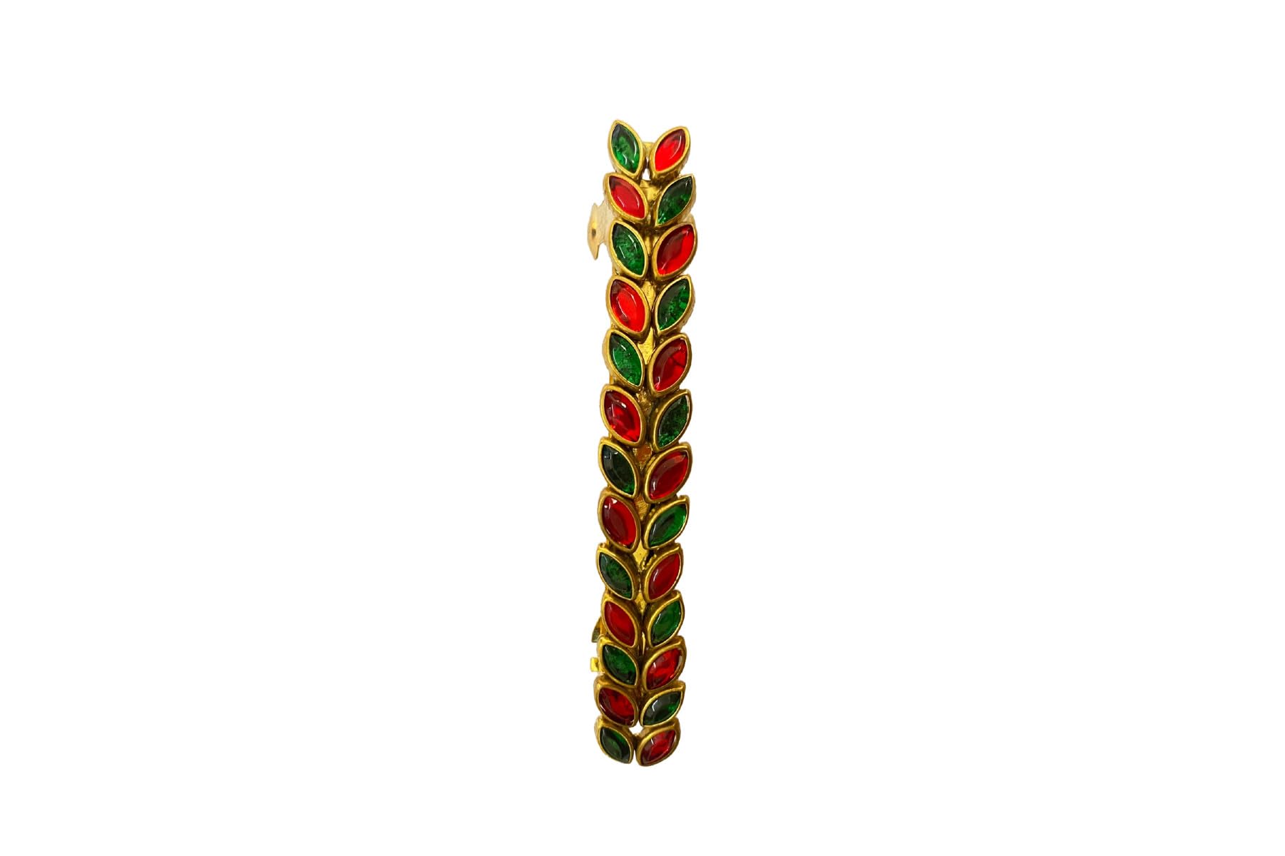 Elegant Kundan Stone Center Hair Clips for Women & Girls - Red & Green Leaf Design Hair Accessories | Perfect for Parties, Weddings & Special Occasions