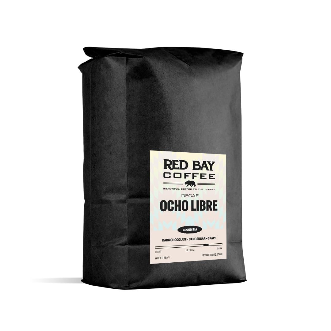 Red Bay Coffee Ocho Libre Decaf Espresso Whole Beans - Medium Roast 5lb Resealable Bag | Direct Trade Specialty Coffee for Home Brewing, Cafes & Gifts | Perfect for Espresso Machines, French Press & Cold Brew