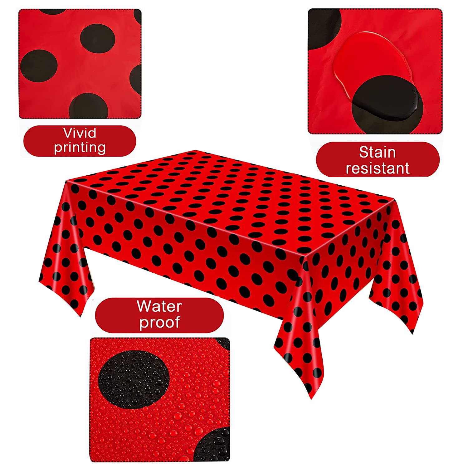 Ghberll Ladybug Party Favor Kit - 30Pcs Red & Black Polka Dot Party Bags with Matching Table Cover - Perfect for Birthday Party Decorations & Candy Treats | Ideal for Kids' Birthday, Baby Shower & Themed Celebrations
