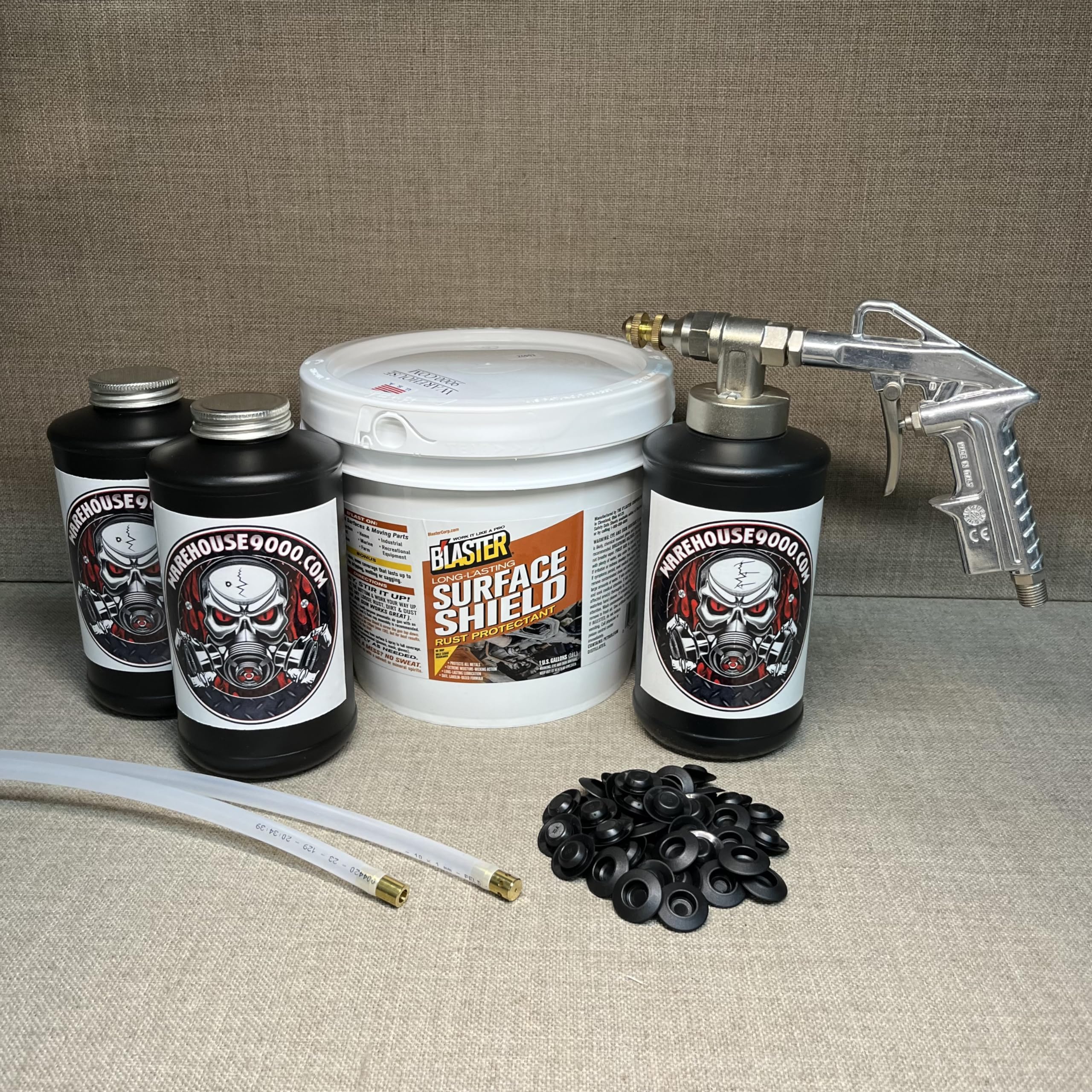 PB Blaster Surface Shield Gallon Kit - Pro Undercoating Spray Gun, 2 Wands, 3 Quart Bottles & 50 Rust Plugs (PBPG2W3BB50RP) - Ideal for Automotive Rust Protection & Underbody Coating