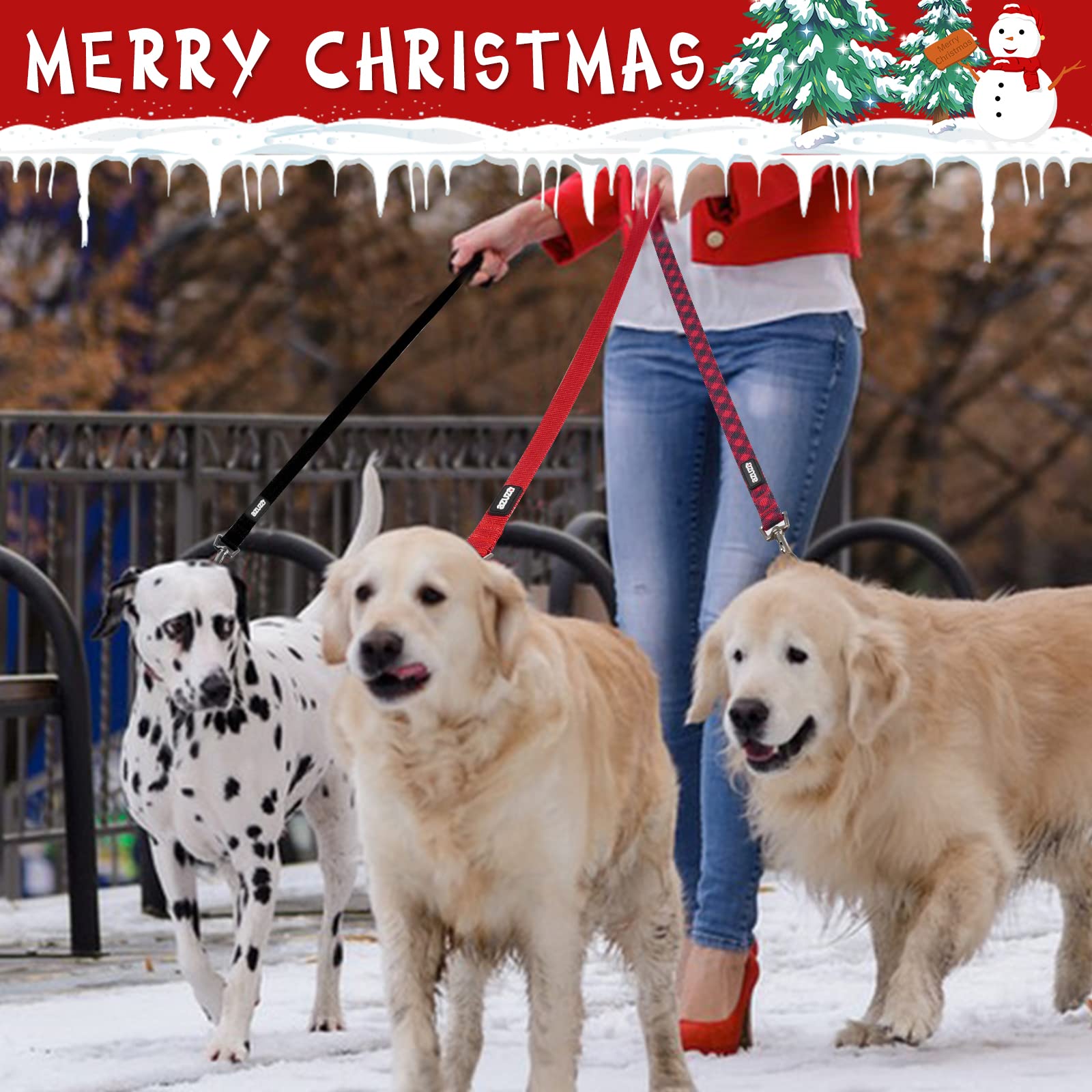 Azuza 3 Pack Christmas Nylon Dog Leashes - Strong & Durable Buffalo Check Pet Leash with Easy Snap Hook for Puppies & Small Dogs XS (6FT, 3/8