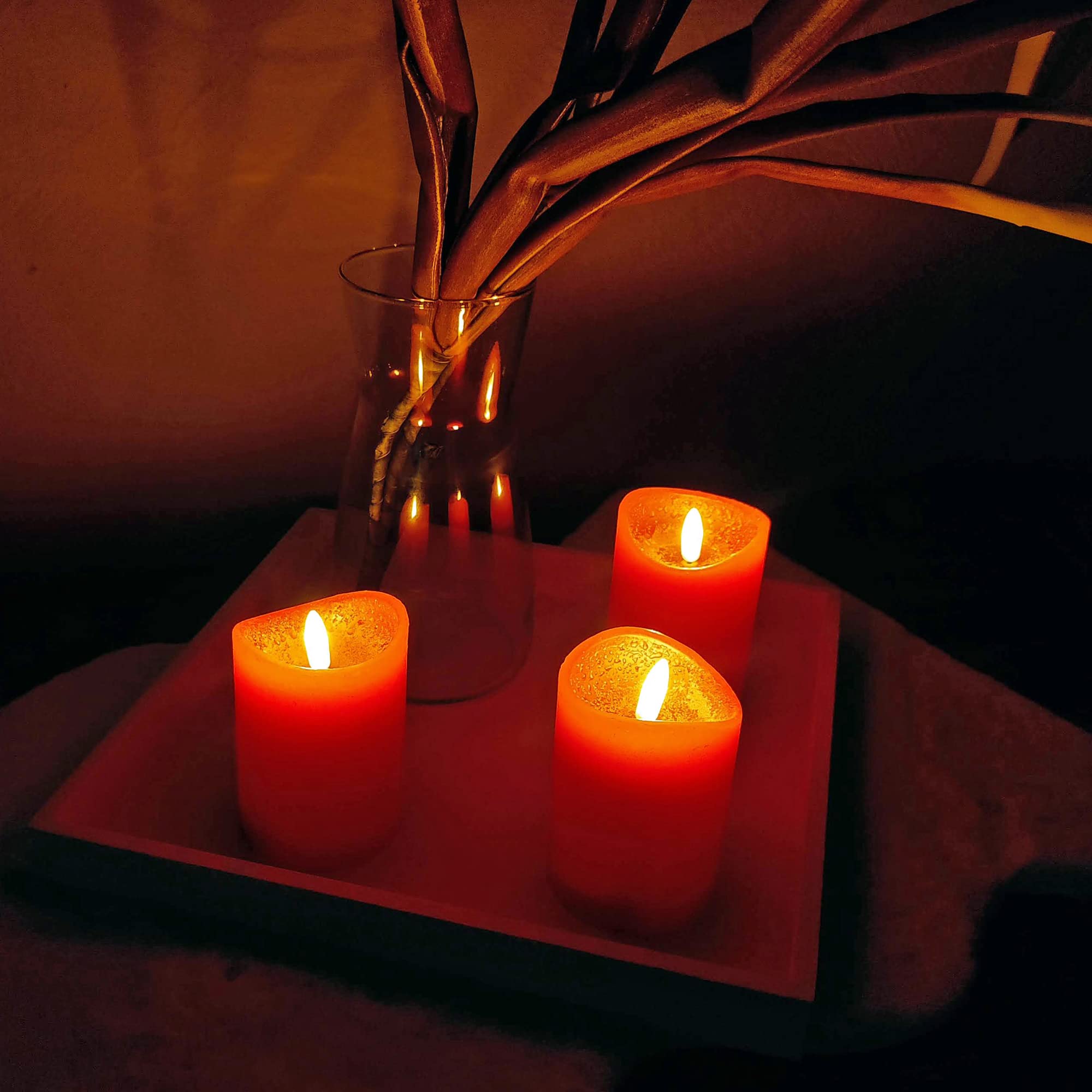Flameless LED Candles Red - 4 Pack with Black Wick & Timer - Real Wax Look - 7.5x10cm Battery Operated Candles for Christmas, Advent, Grave Decor, Home & Wedding Decorations
