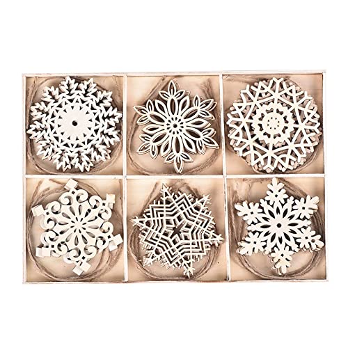 JINDAO 24Pcs DIY Wooden Christmas Tree Pendant Ornaments Set - Snowflake Hanging Decorations for Xmas Tree, Home, Party & New Year 2022 - Kids Holiday Crafts (Color A) | Perfect for Living Room Decor, Gift Exchange & Family Christmas Activities