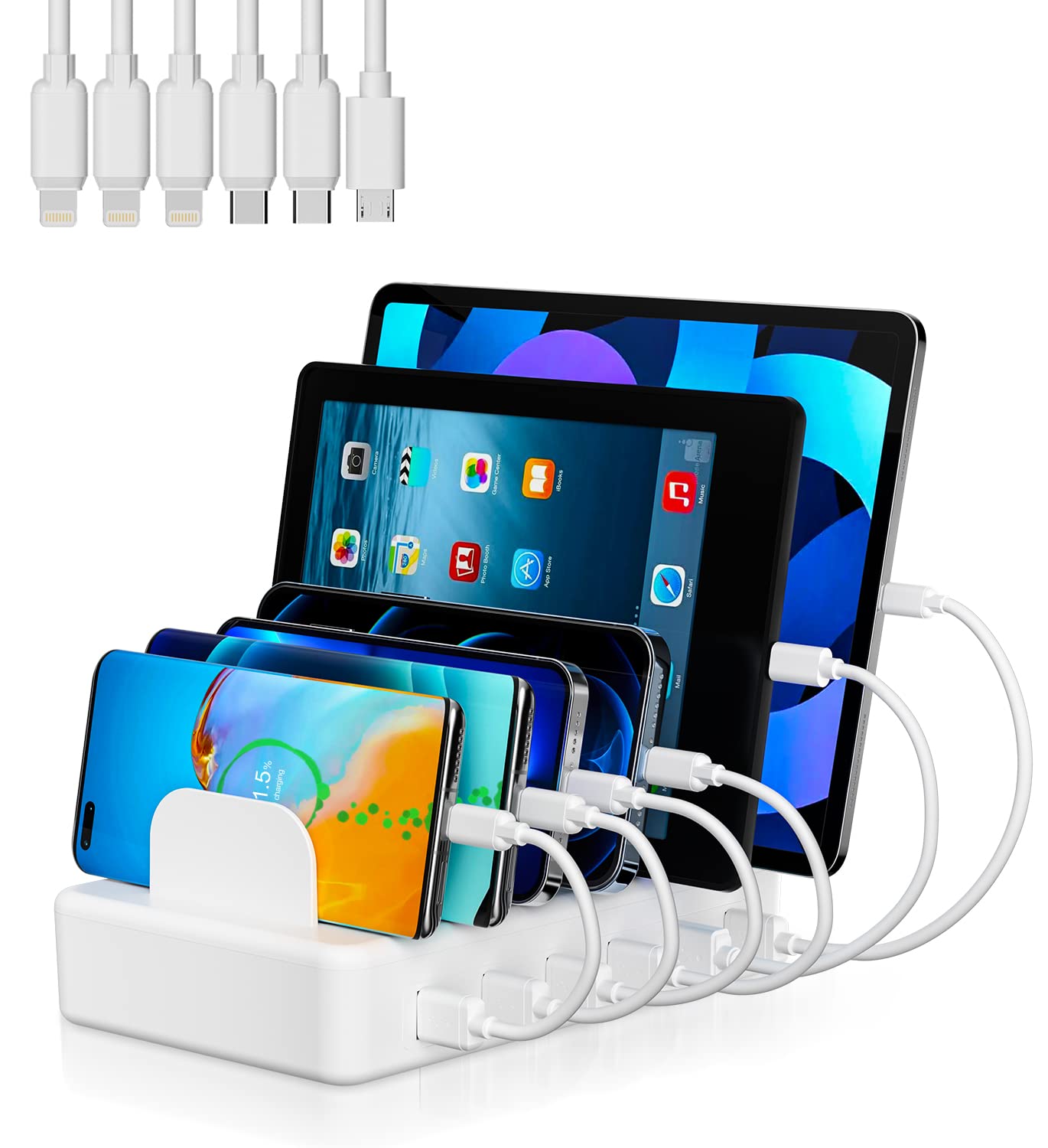 ALFUEL 50W 6-Port USB Charging Station for iPhone Android Tablets - Home & Office Use