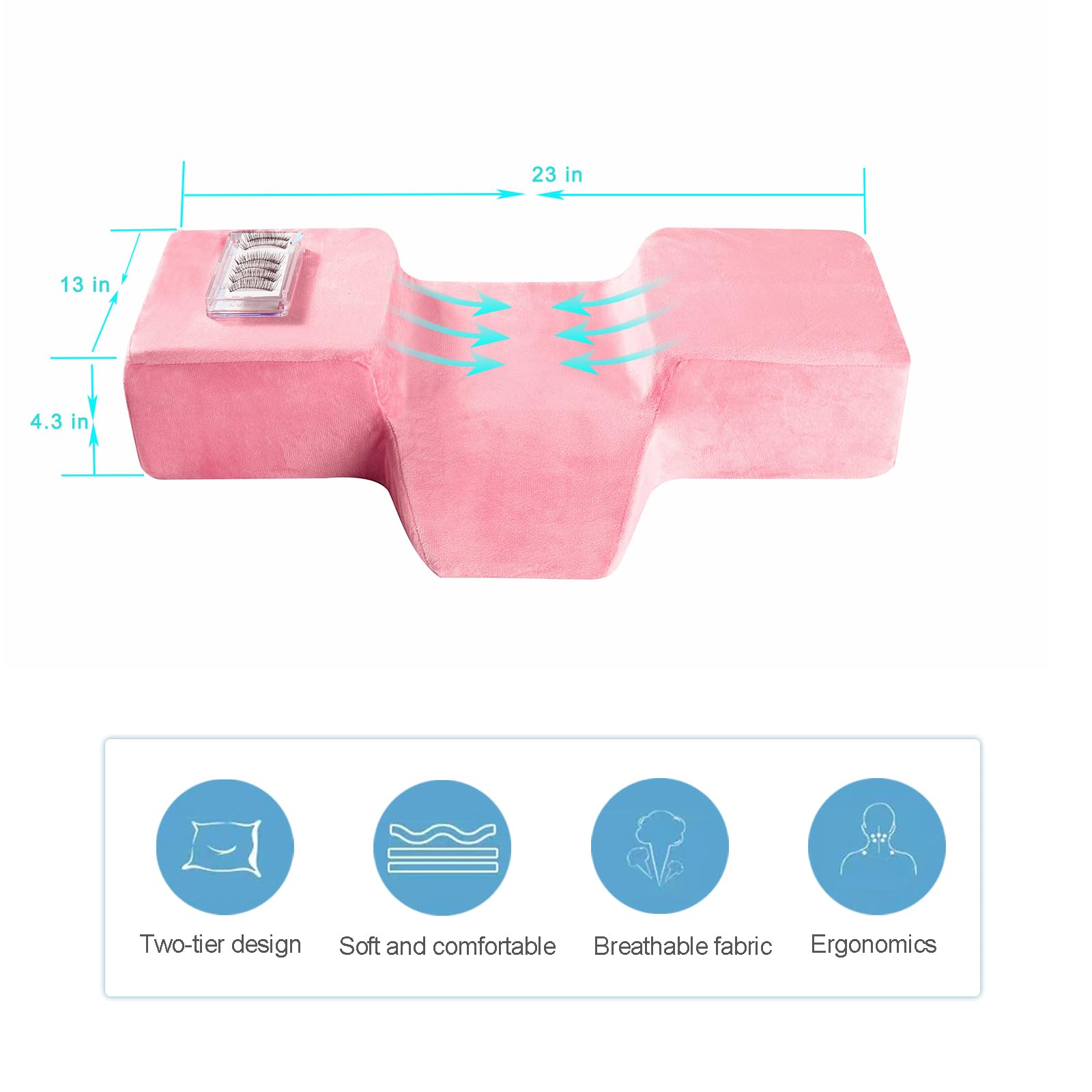 Professional Memory Foam Eyelash Extension Pillow with Velvet Cover - Ergonomic Contour Design for Neck Support & Pain Relief (Pink) | Perfect for Beauty Salons, Lash Artists & Home Spa Treatments