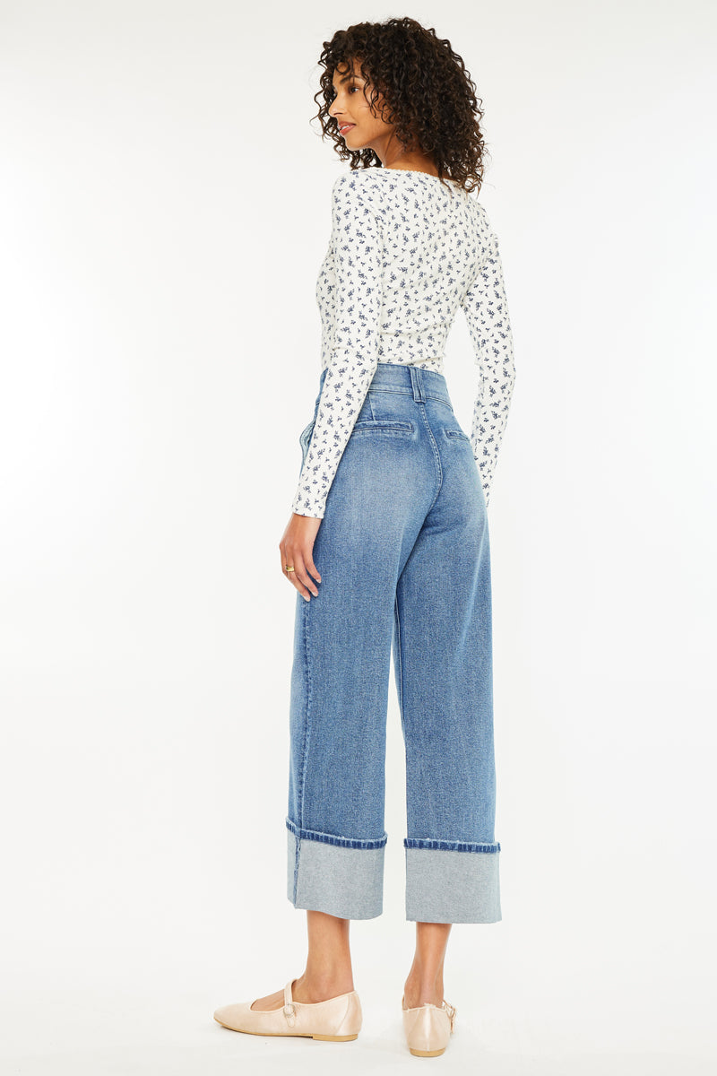 90s Vintage High Waist Cropped Wide Leg Jeans for Women - Retro Denim Pants for Casual Outfits & Streetwear Fashion