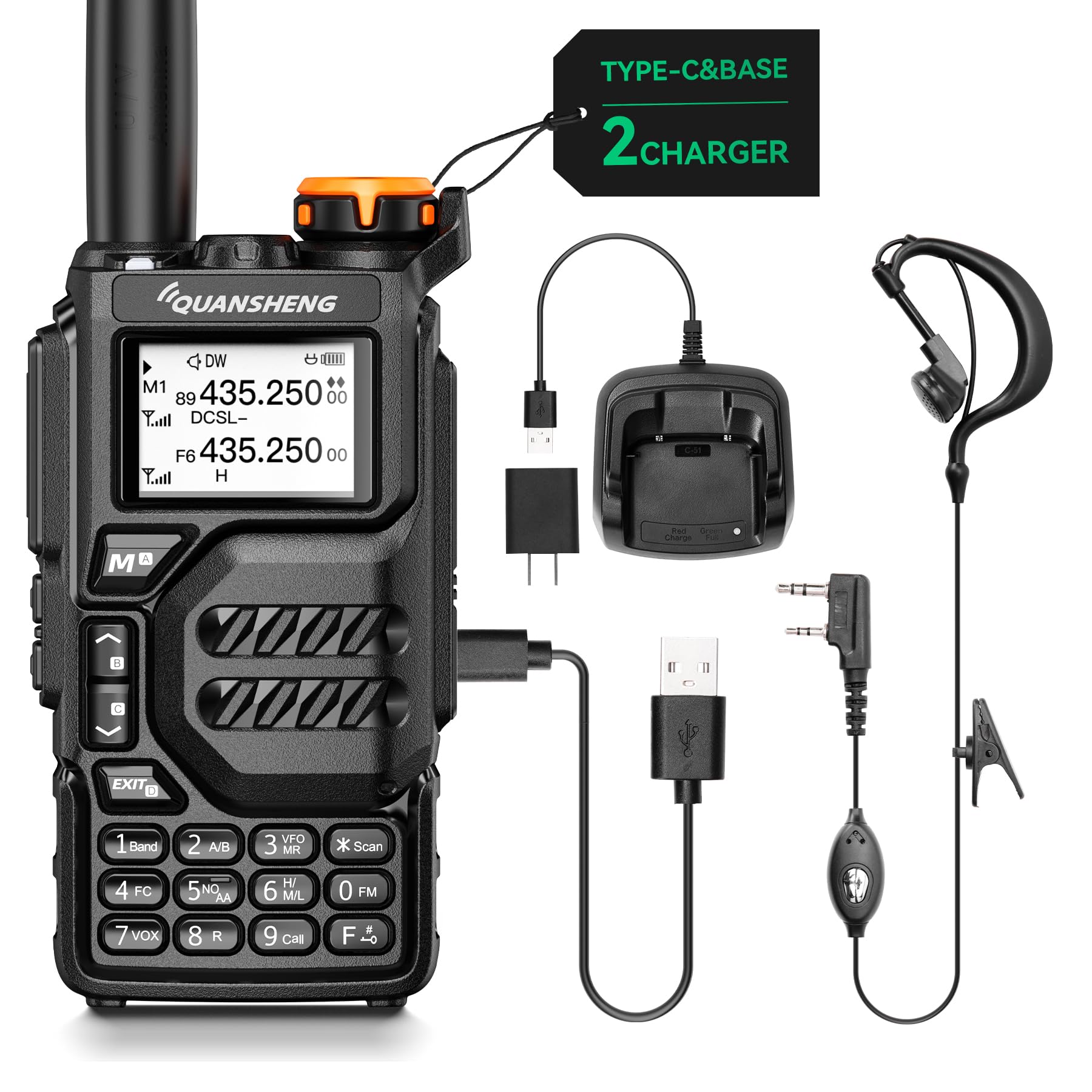 UV-K5 Dual Band 5W Walkie Talkie - Rechargeable Two Way Radio with NOAA Weather Alert & Type-C Charging - Long Range Communication for Outdoor Adventures, Hiking, Camping & Emergency Preparedness (Black, 1 Pack)