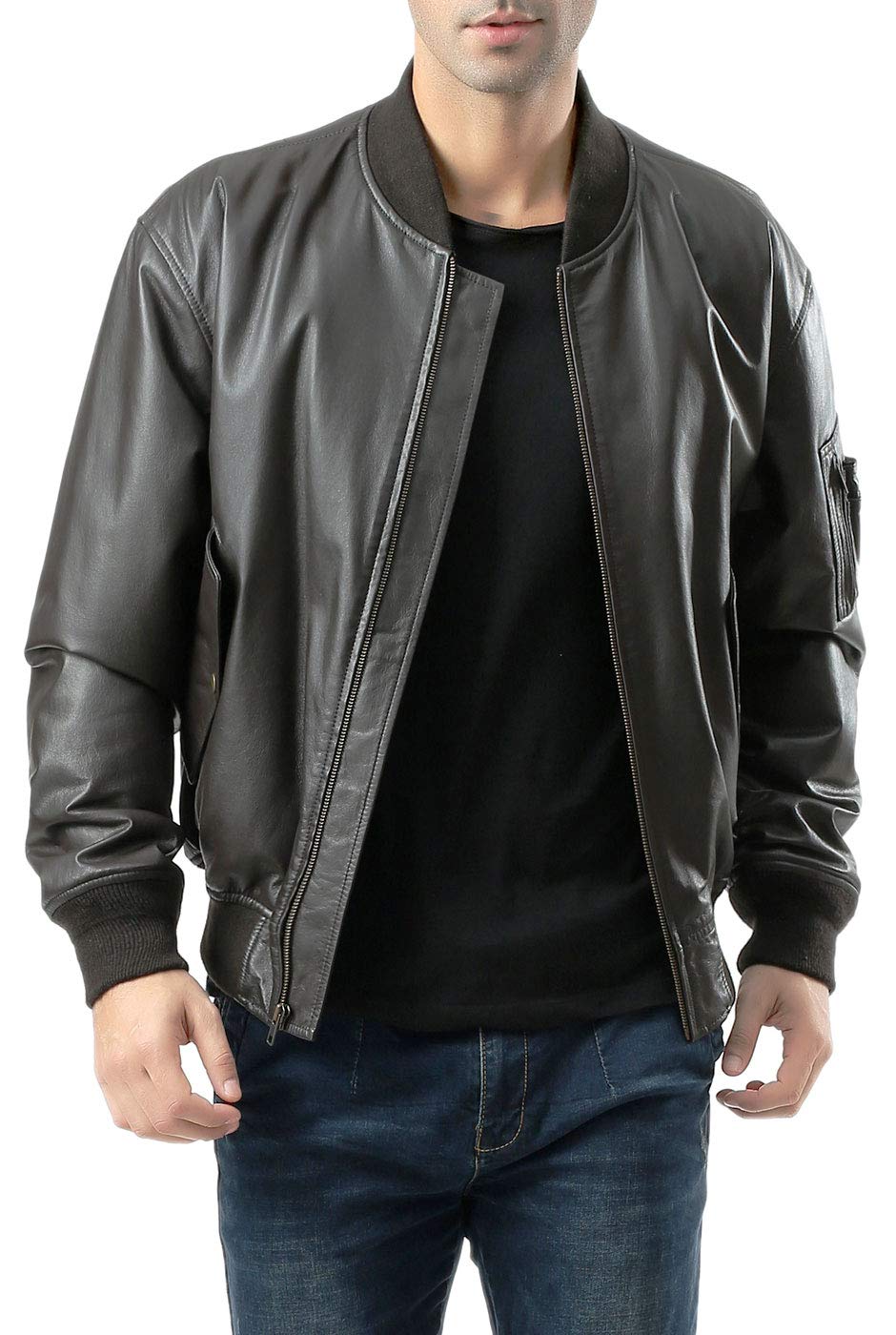 Premium Men's MA-1 Leather Bomber Jacket - Genuine Leather Flight Jacket for Men (Big & Tall Sizes Available) - Perfect for Aviation, Motorcycle Riding & Casual Winter Wear