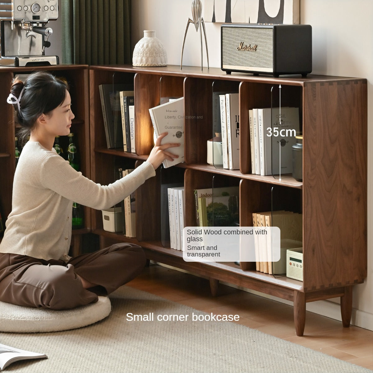 Premium Black Walnut & Oak Solid Wood Bookcase - Modern Storage Cabinet for Living Room, Office & Library - Handcrafted Wooden Bookshelf with Adjustable Shelves