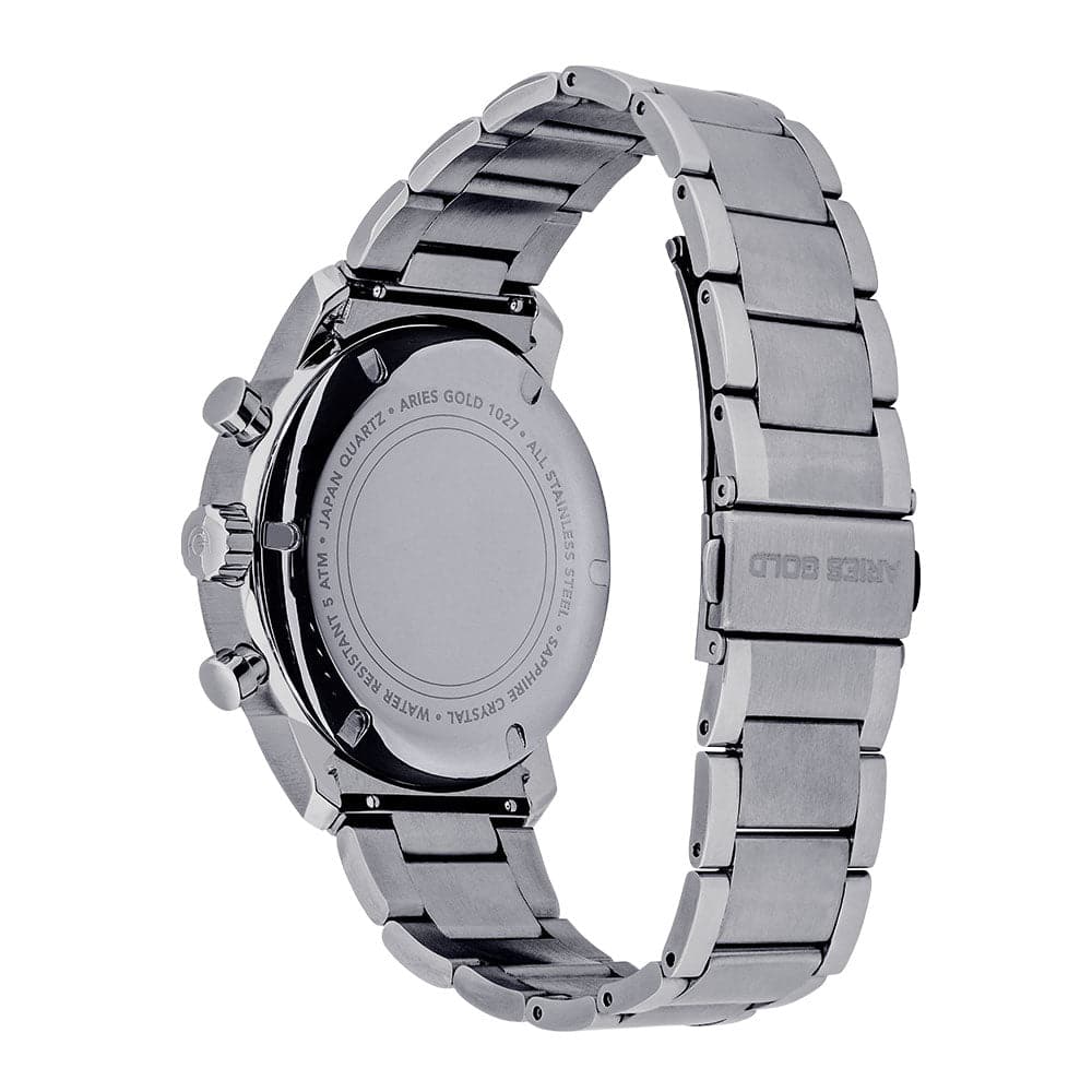 ARIES GOLD Urban Eternal Silver Stainless Steel Men's Watch G 1027 S BU - Stylish & Durable Timepiece for Business, Casual & Formal Occasions