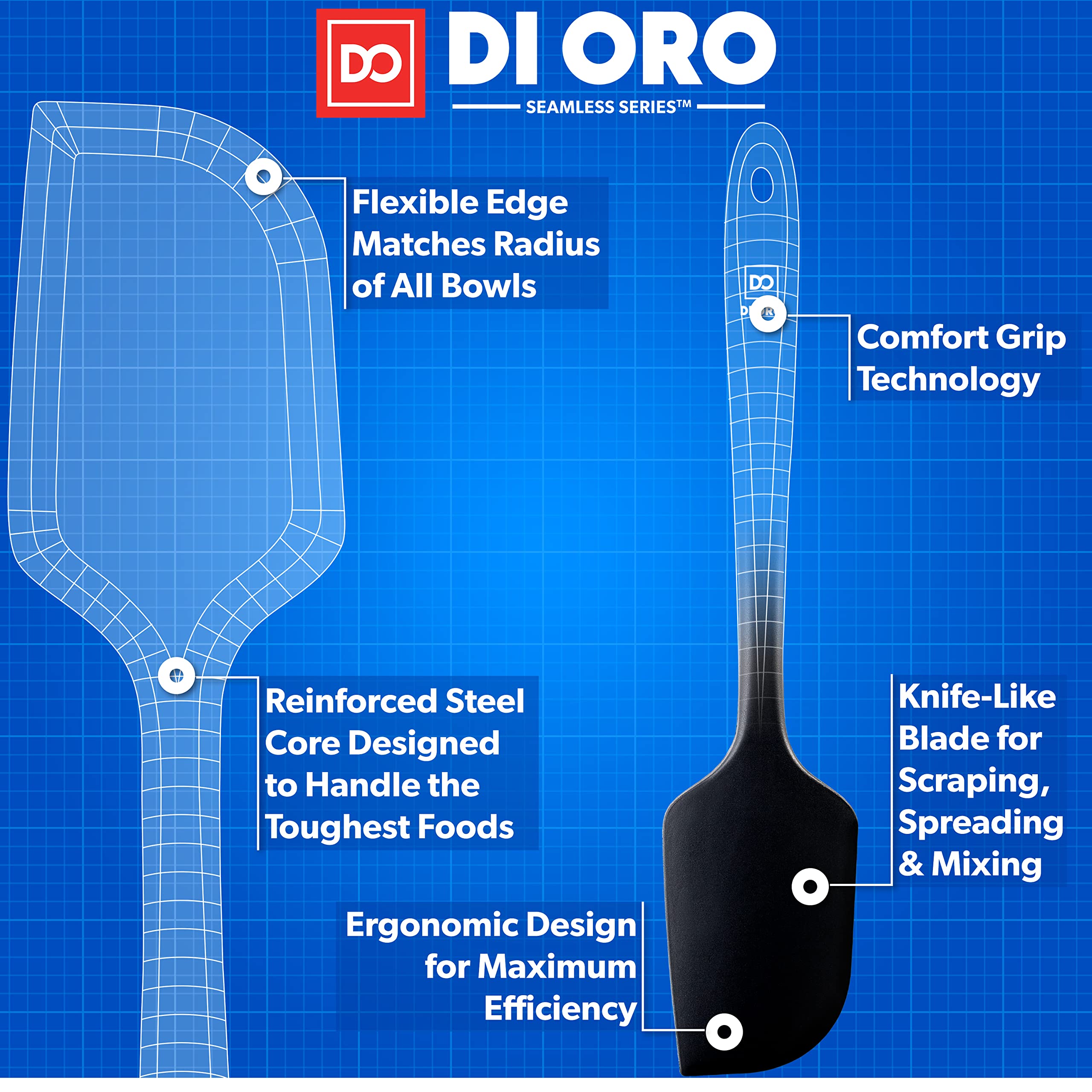 DI ORO 8-Piece Silicone Kitchen Utensil Set - Heat-Resistant Cooking Tools for Baking & Frying