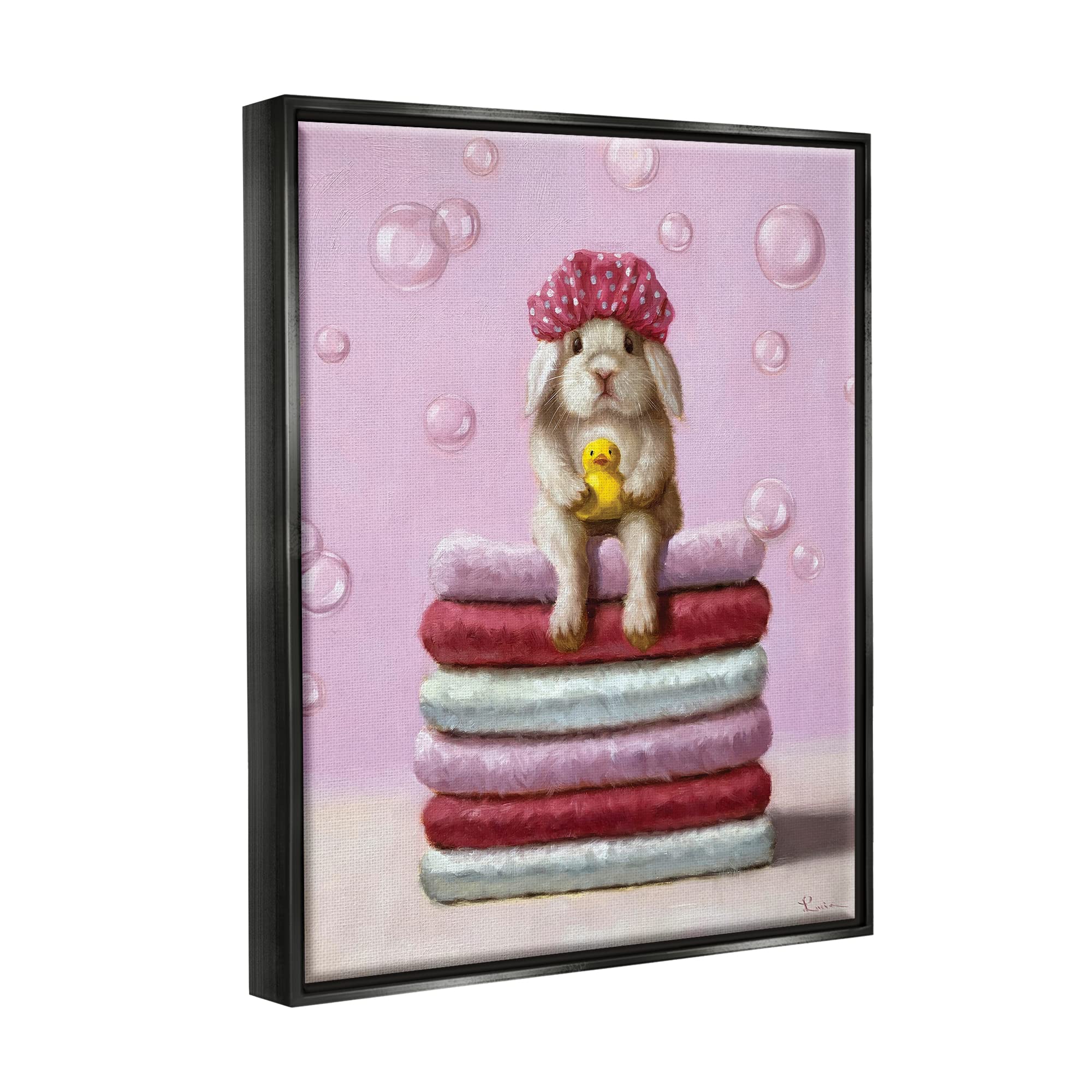 Stupell Industries Cute Baby Rabbit on Bath Towels with Soap Bubbles - Adorable Nursery Decor by Lucia Heffernan - Perfect for Baby Showers, Kids' Bathrooms & Cozy Nursery Accents