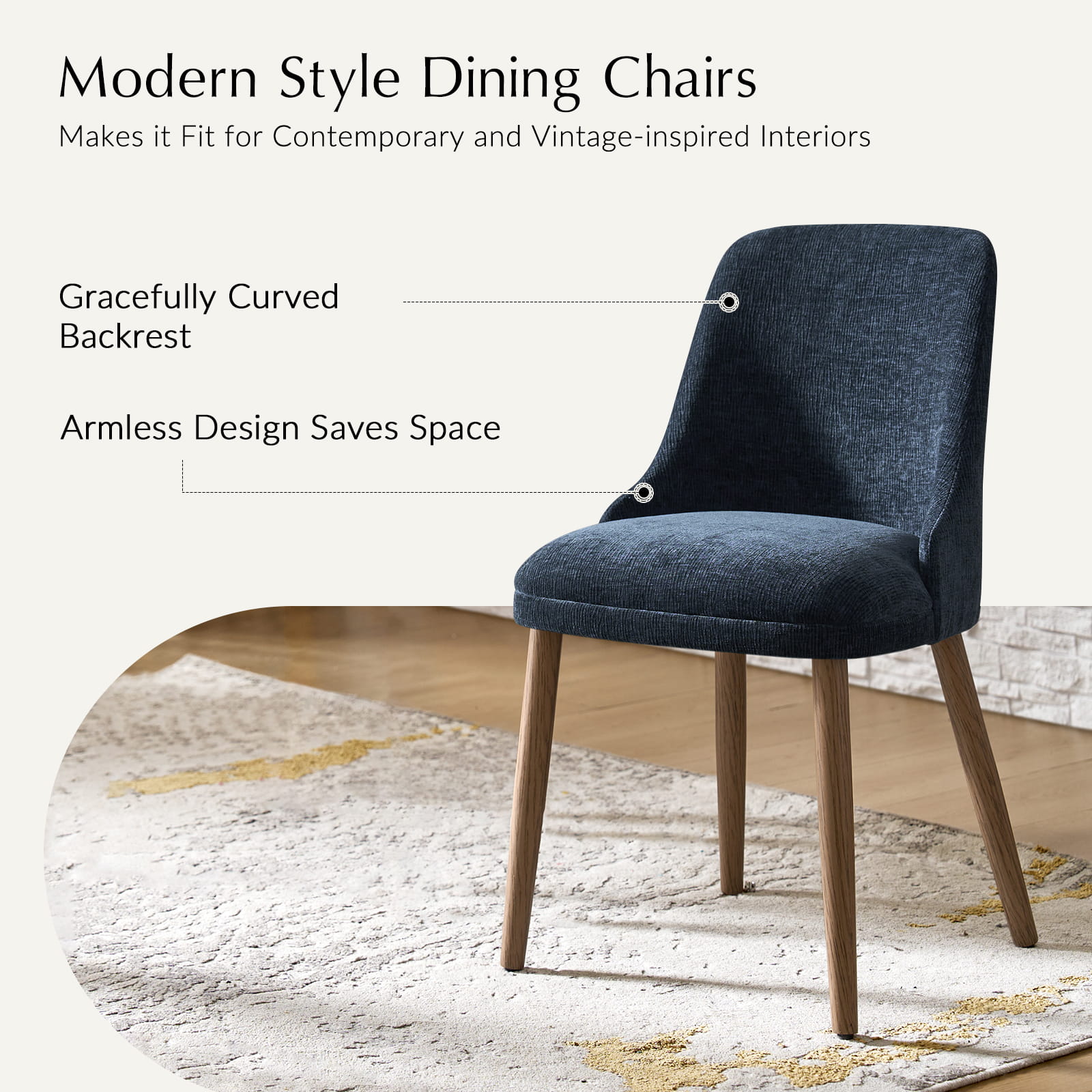 Zara Dining Chairs Set of 2/4/6 - Modern Curved Backrest with Natural Wood Legs & Plush Cushion - Perfect for Kitchen, Dining Room, or Breakfast Nook