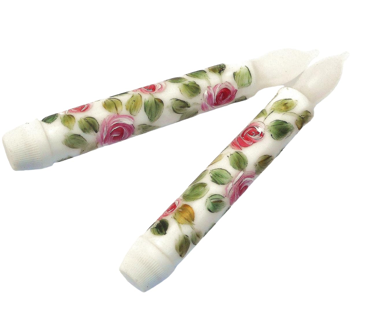 6 Inch Flameless LED Taper Candles with Hand-Painted Pink Roses - Battery Operated Romantic Decorative Candles for Wedding Centerpieces, Spring Home Decor, and Table Settings
