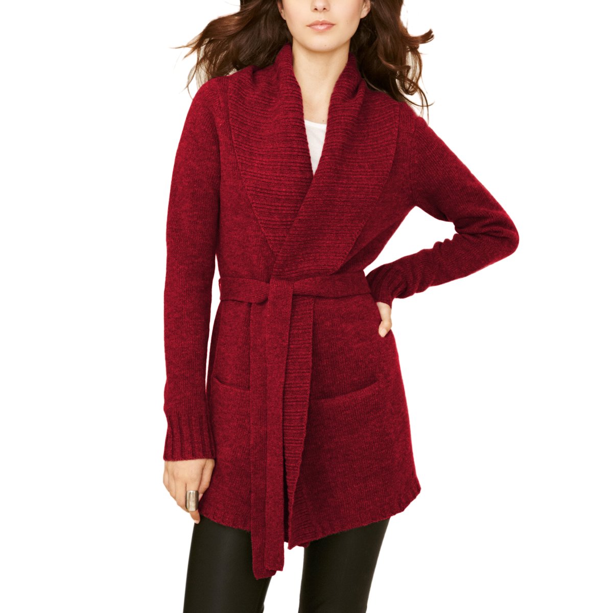 Parisbonbon Women's 100% Cashmere Long Sleeve Cardigan Sweater - Dark Red, Size 3XS | Soft & Warm Winter Knitwear for Office, Travel & Casual Outfits