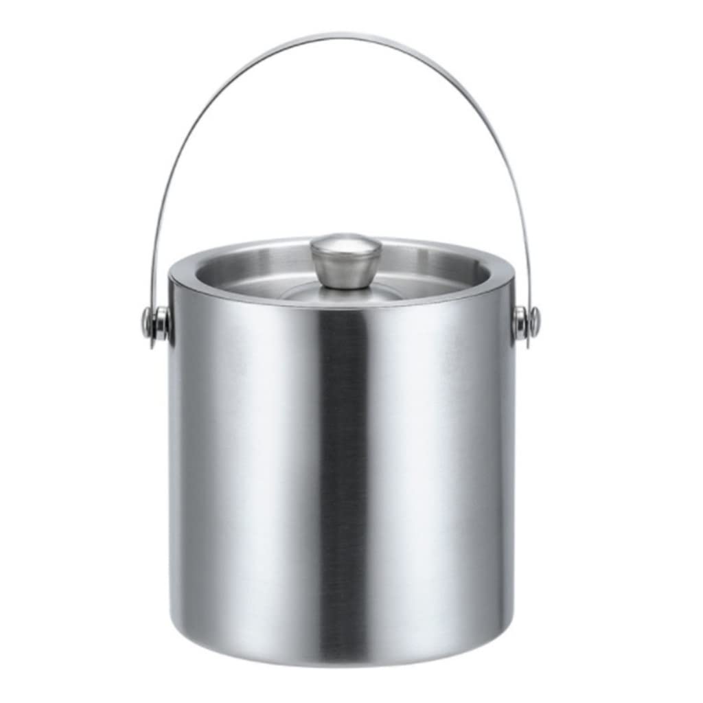 1.6L Double-Layer Stainless Steel Ice Bucket for Wine & Beer - Insulated Ice Cube Container with Ice Tong & Clip - Perfect for Picnics, Bar Parties, Home & Outdoor Entertaining (Silver)