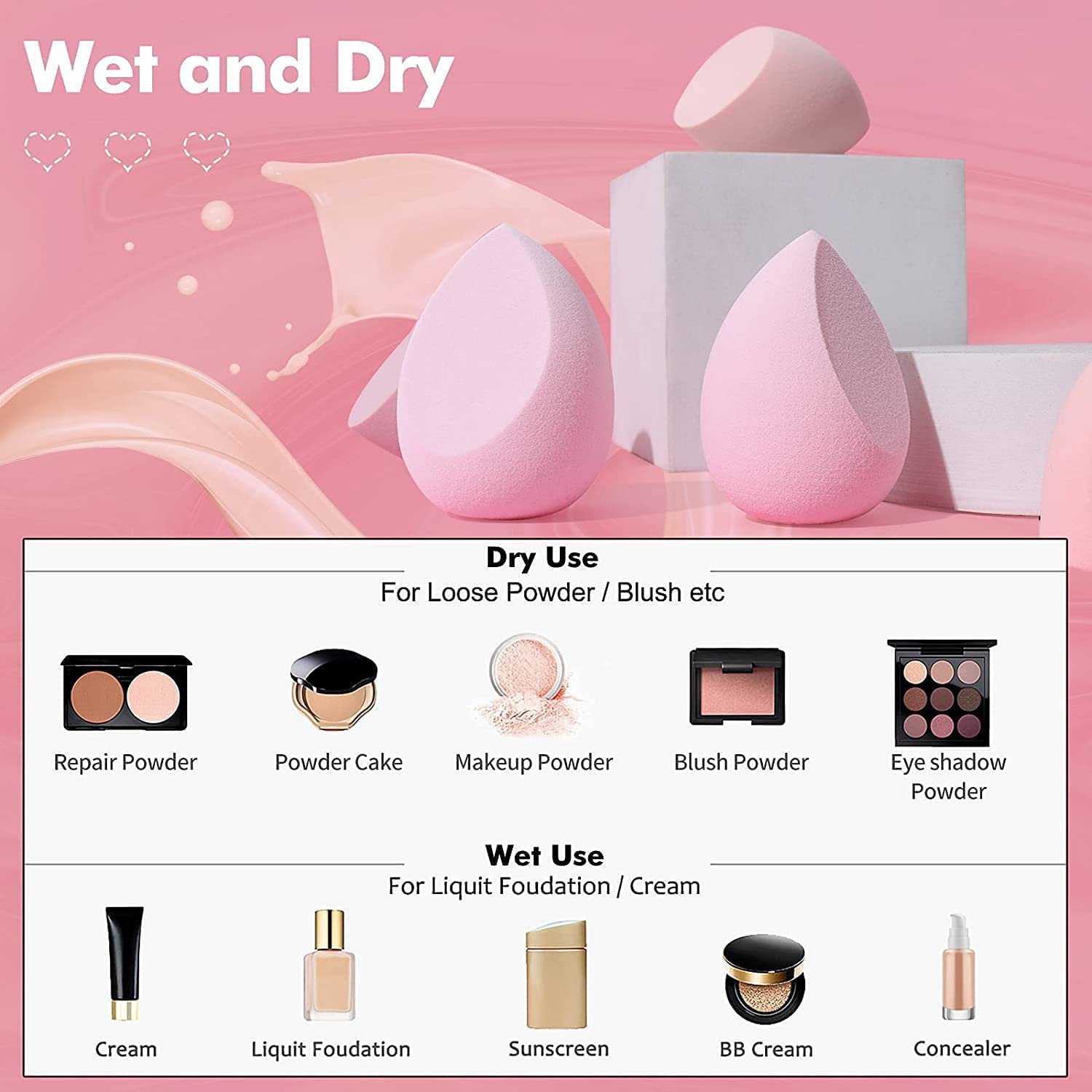 ZemGlam 4in1 Makeup Sponge Beauty Blender - Soft & Elastic for Flawless Application (with Storage Box) - Perfect for Travel & Daily Use