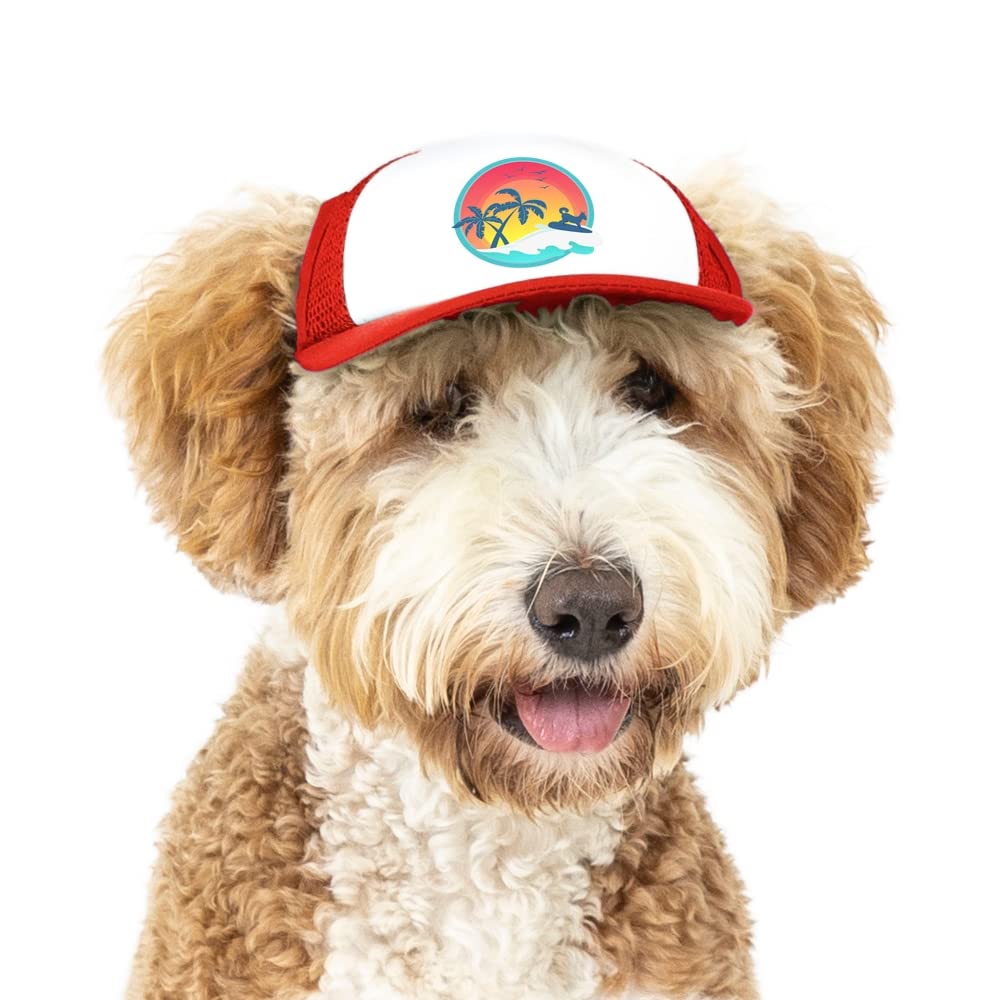 **Premium PupLid Trucker Hats for Dogs - Small Adjustable Sun Protection Hat for Active Pets | Stylish & Comfortable Fit | Red Surfer Dog Design | Perfect for Beach, Hiking & Outdoor Adventures**