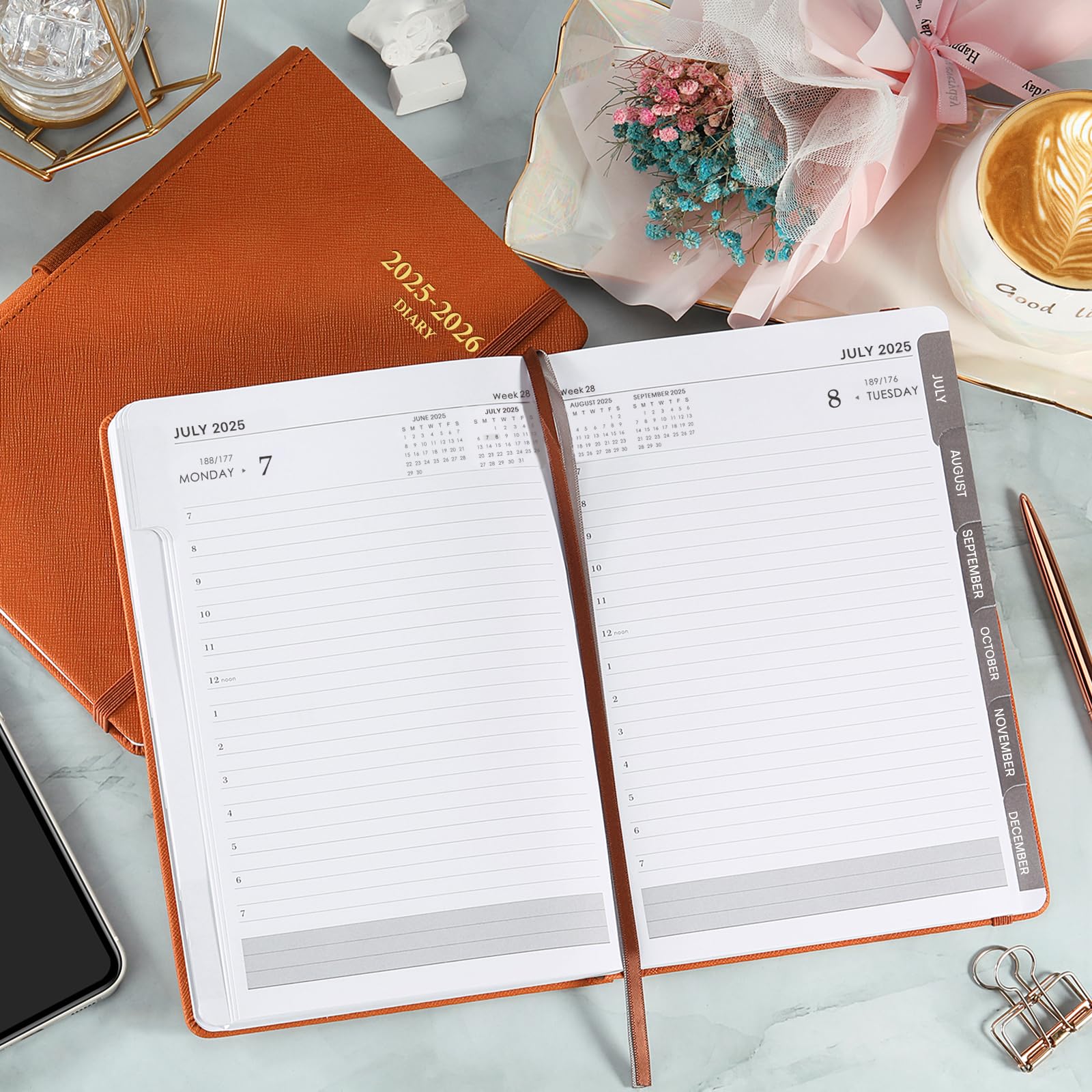2025-2026 Academic Planner with Faux Leather Cover | July 2024 - June 2025 Daily & Hourly Schedule Organizer | 5.75