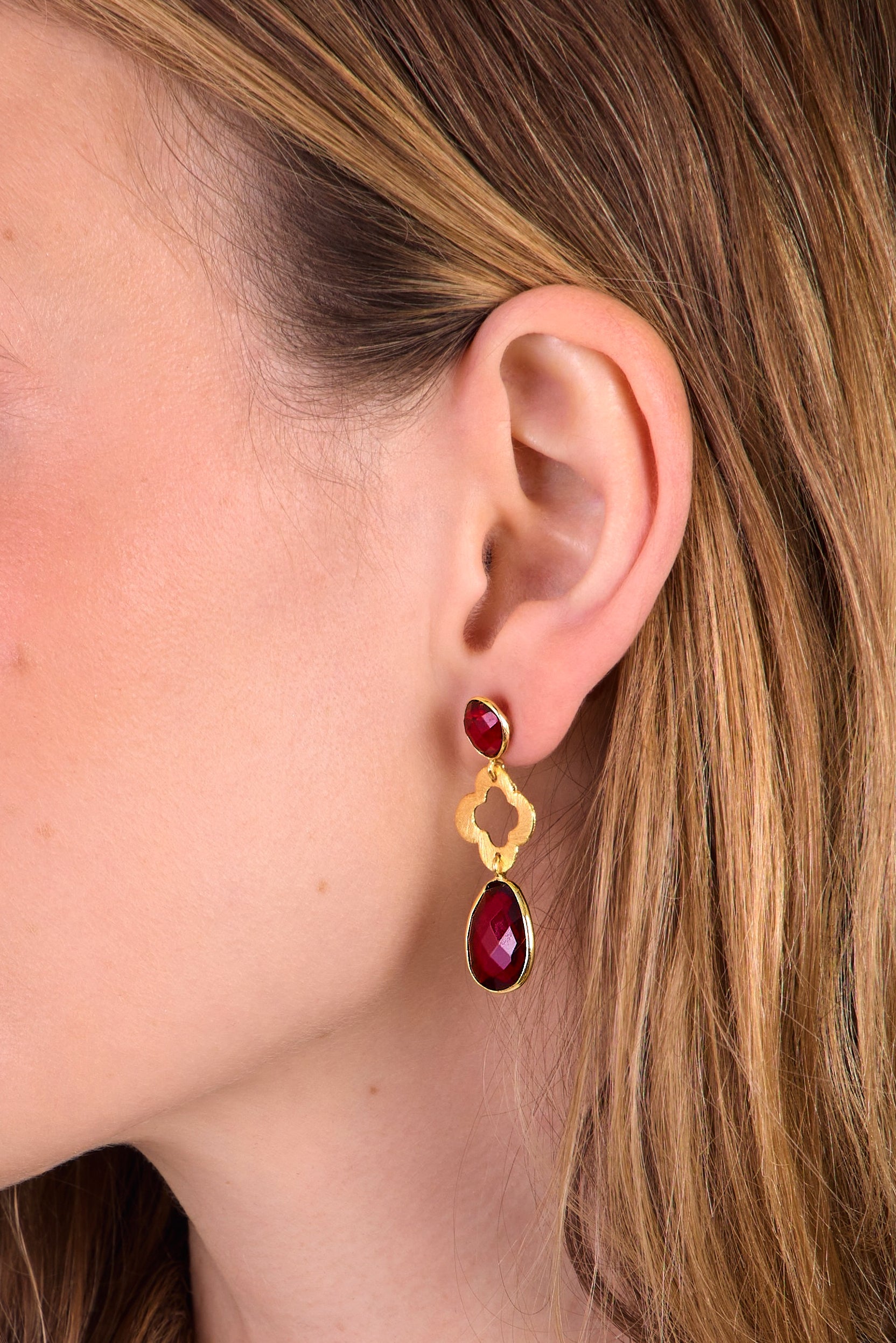 Quatrefoil Gemstone Dangle Earrings for Women - Elegant Bohemian Style Jewelry for Party, Wedding & Everyday Wear