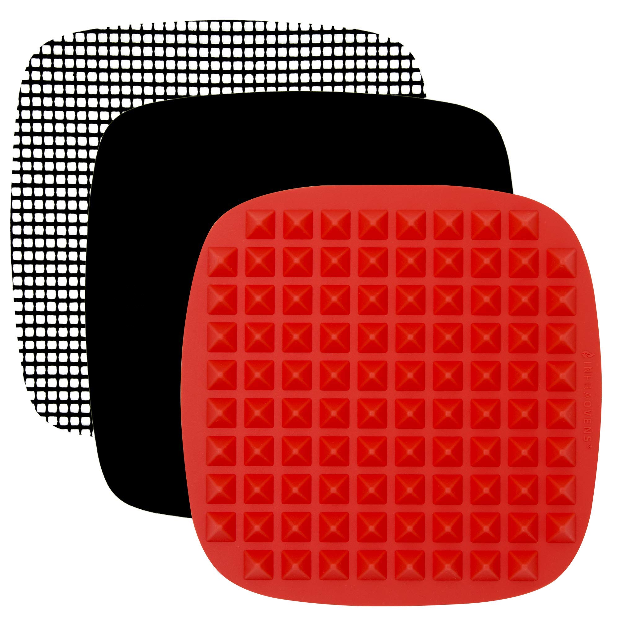 Air Fryer Accessories Bundle - 3-Piece Non-Stick Cooking Mats Set Compatible with Philips, Nuwave, Secura, Maxi-Matic & More | Perfect for Roasting, Baking, Grilling Healthy Meals | Dishwasher Safe & Reusable