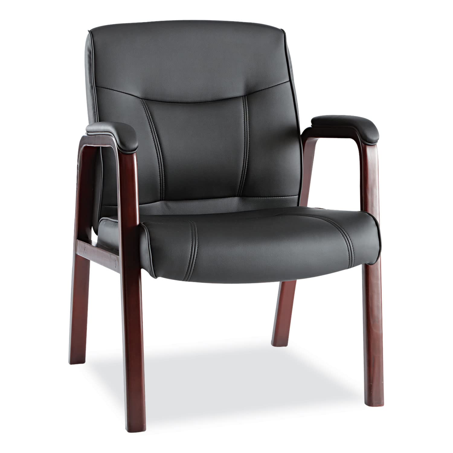 Alera MA43ALS10M Madaris Series Leather Guest Chair with Wood Trim - 4-Leg Office Chair in Black/Mahogany for Reception, Conference Rooms & Home Offices