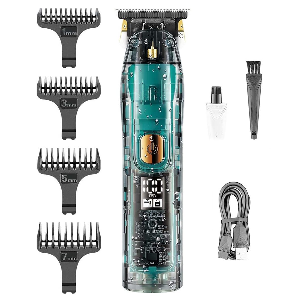 Professional Barber Scissors & Cordless Hair Clippers for Men - IPX7 Waterproof Hair Trimmer with Transparent Design for Precise Hair Cutting | Perfect for Home Grooming, Salon Use & Travel Essentials