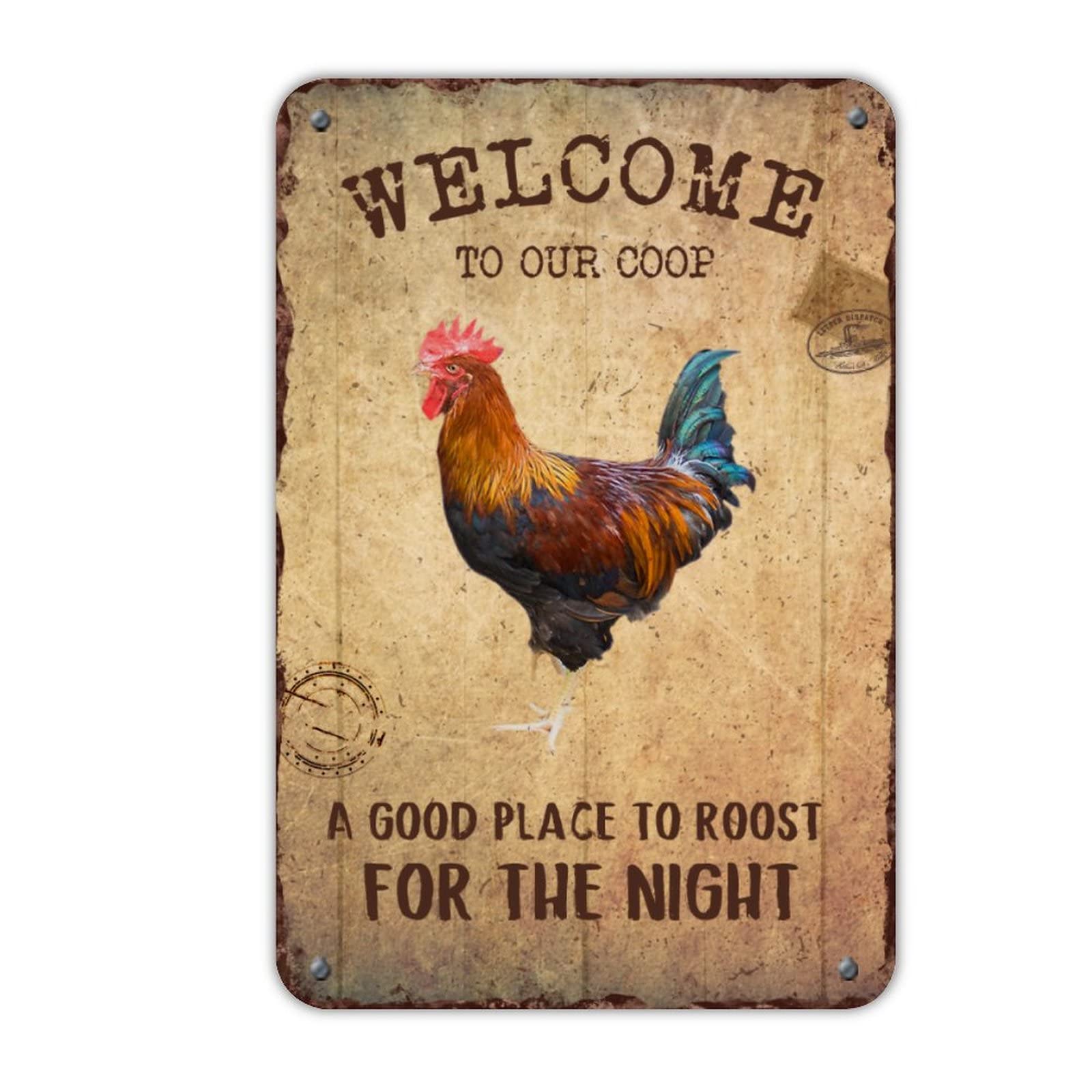 Farmhouse Rooster Chicken Plaque Sign - Waterproof Aluminum Decor for Indoor & Outdoor Use - 12x8 Inch Front Door, Porch, Living Room Wall Art - Perfect for Rustic Home, Garden, and Countryside Decor