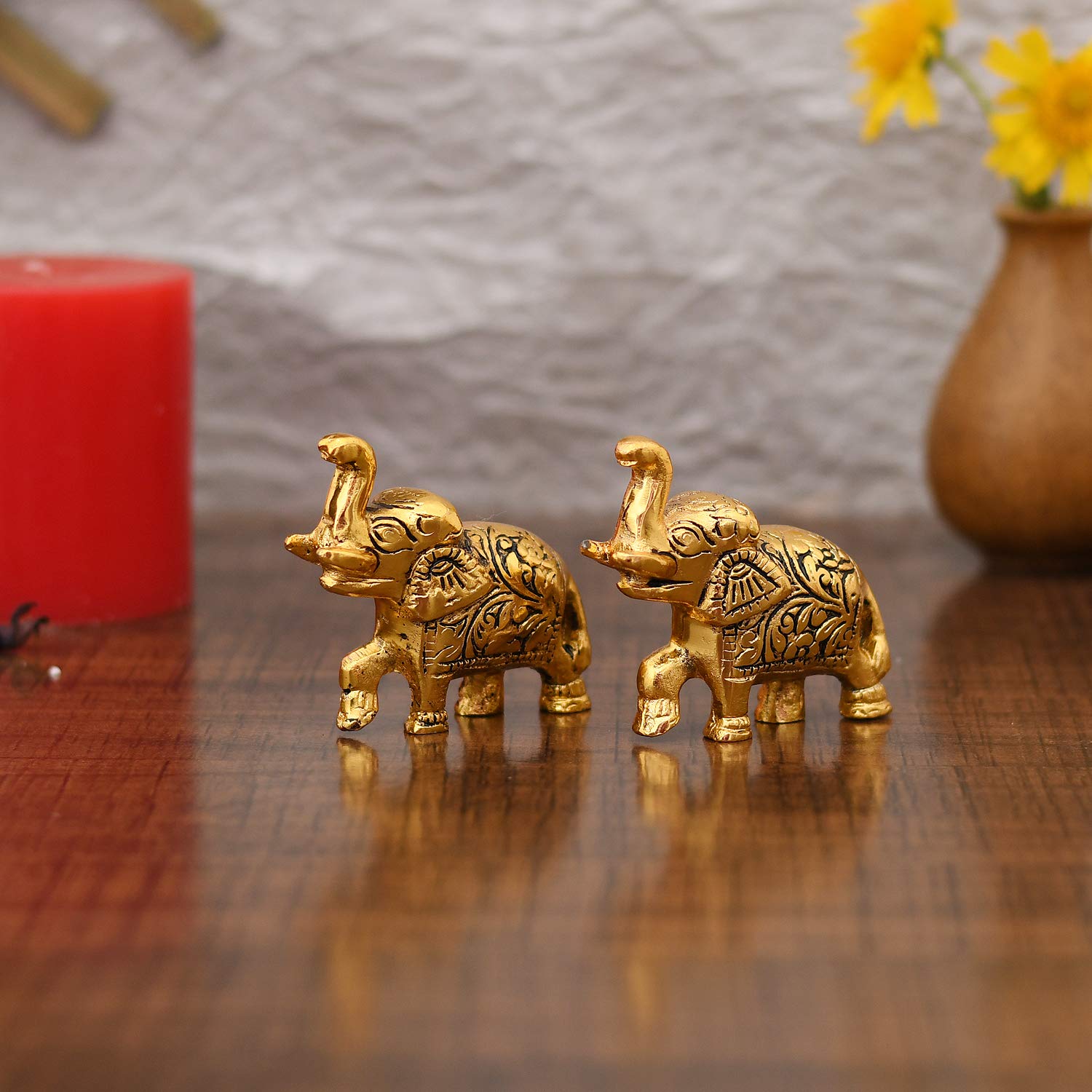 Gold Plated Elephant Trunk Up Statue - Collectible India Showpiece for Home & Office Decor - Perfect for Diwali Gifts, Living Room & Table Decoration - Feng Shui & Spiritual Decor