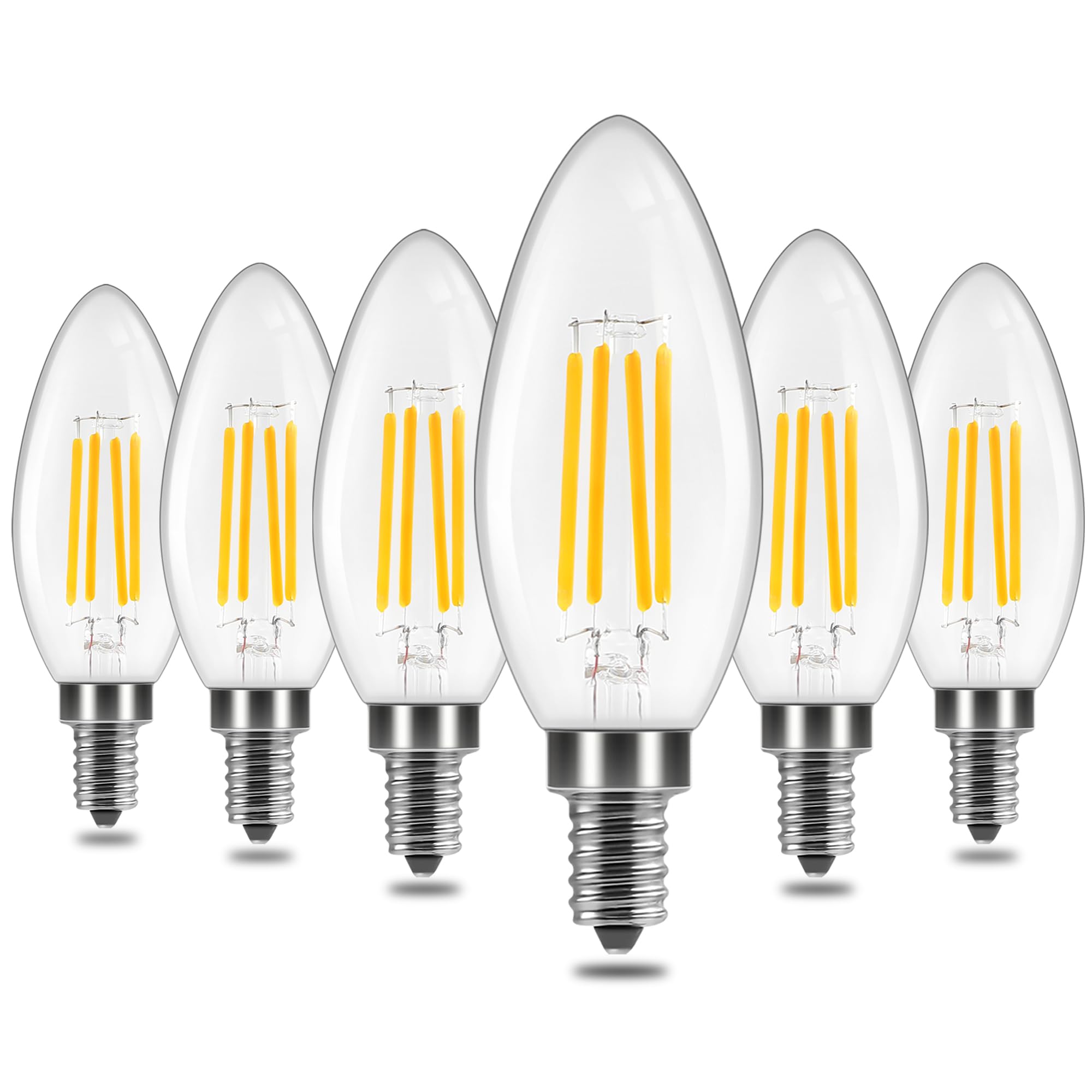 6 Pack 4W 120V E12 Base B11 LED Filament Candle Light Bulbs - 40W Equivalent Warm White Decorative Lighting for Chandeliers, Ceiling Fans, Pendants, Fireplaces - Perfect for Dining Rooms, Bedrooms & Vintage Decor