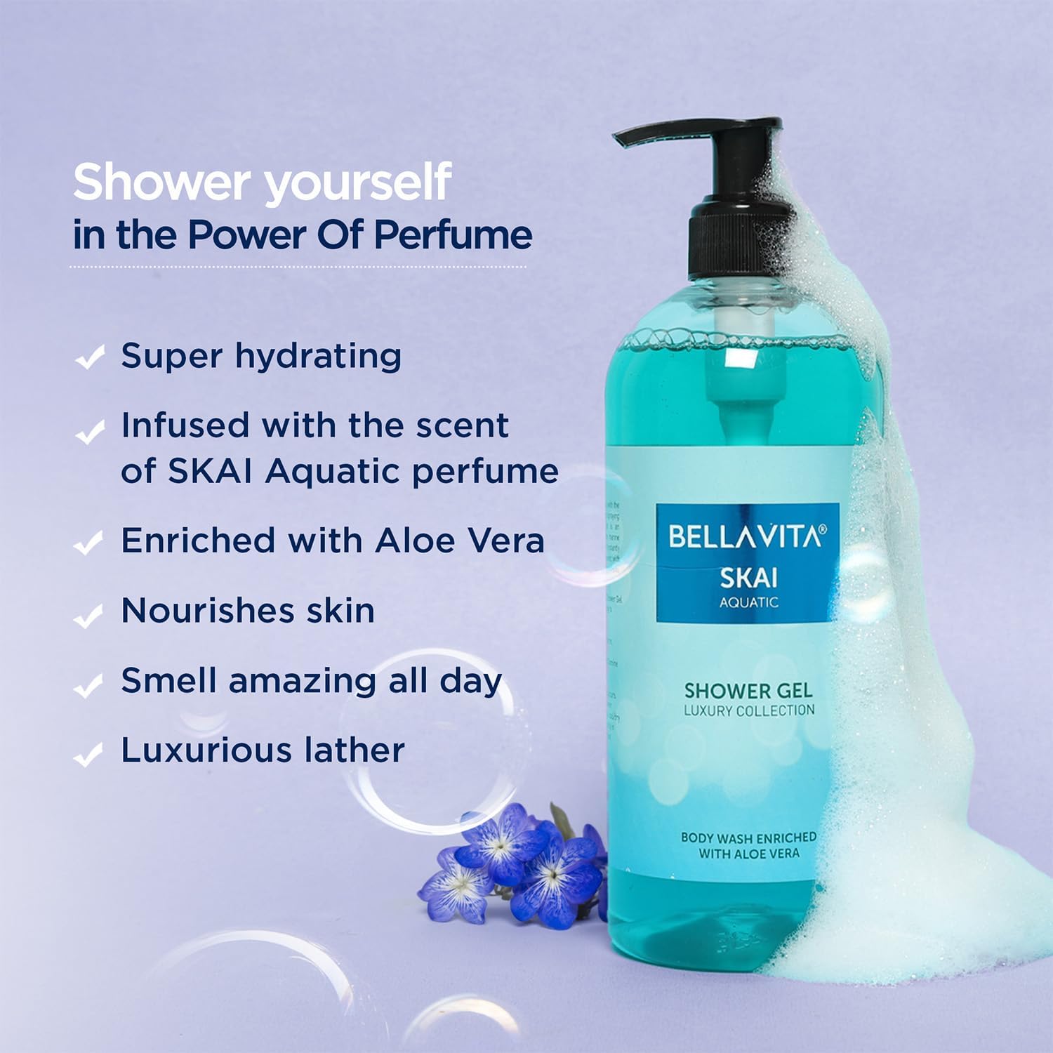 Bella Vita Luxury Skai Aquatic Unisex Body Wash - Deep Cleansing & Hydrating Shower Gel with Aloe Vera (500ml) | Refreshing Daily Shower for Men & Women | Perfect for Gym, Travel & Sensitive Skin Care
