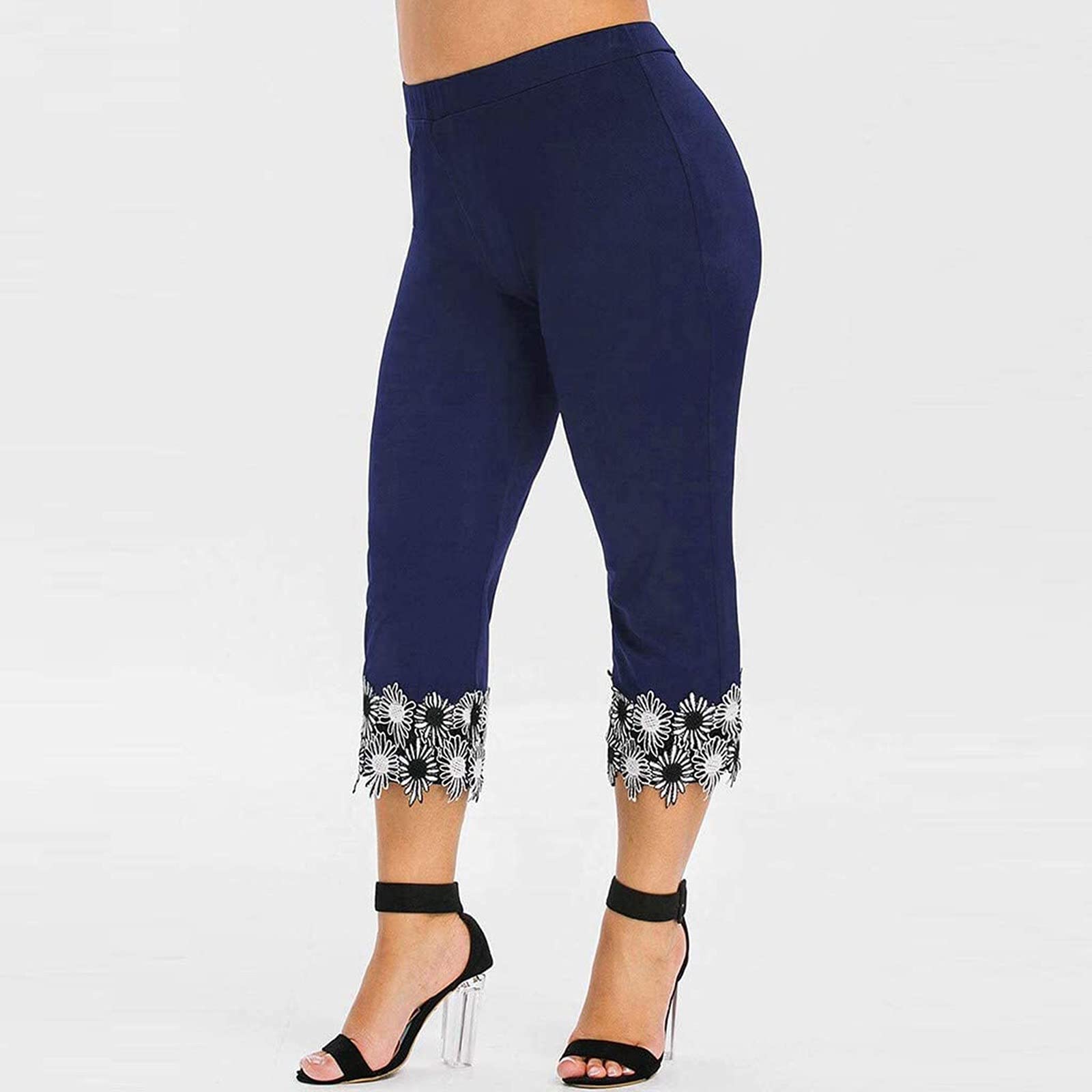 Maryia Women's Plus Size Modal Capri Pants with Lace Trim - Soft Stretchy Yoga Leggings for Active Wear, Workout & Casual Outfits | Perfect for Yoga, Running & Everyday Comfort