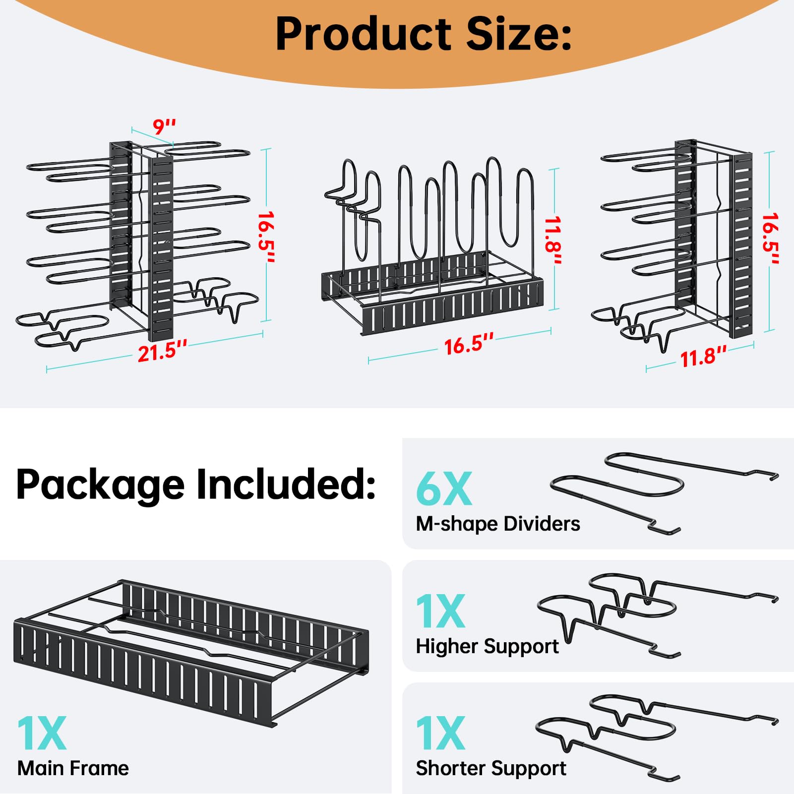 MUDEELA Adjustable 8-Tier Pots and Pans Organizer Rack - Under Cabinet Storage with 3 DIY Installation Methods for Kitchen Cabinet Organization | Perfect for Small Kitchens, RV Cooking & Space-Saving Storage Solutions