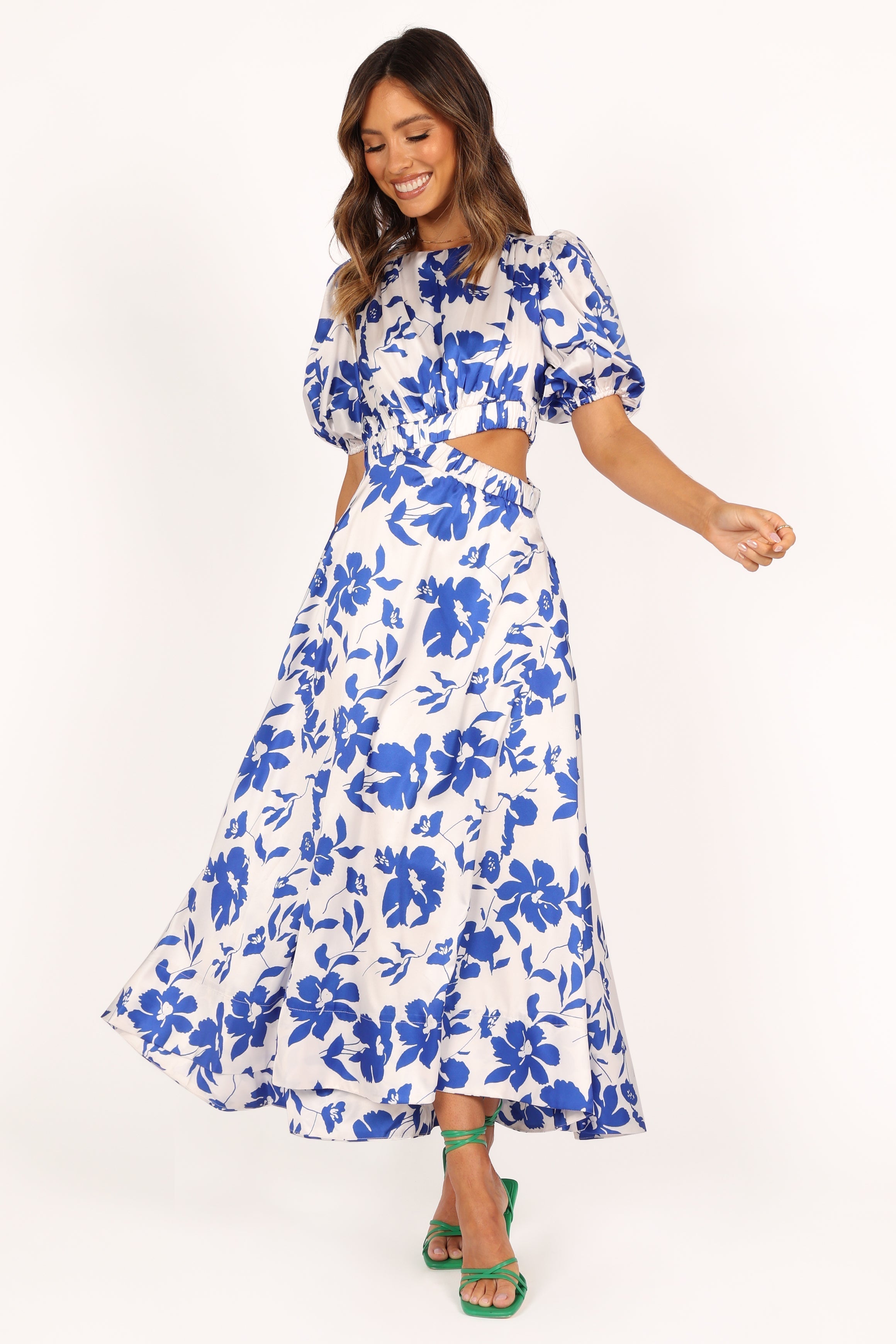 Aminah Puff Sleeve Dress - Blue Floral Print Summer Dress for Women | Elegant Party, Wedding Guest & Vacation Outfit
