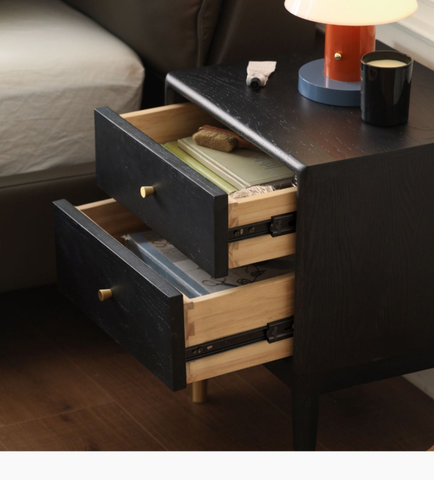 Solid Oak Wood Nightstand in Smoked Finish - Perfect for Bedroom, Living Room, or Office Furniture