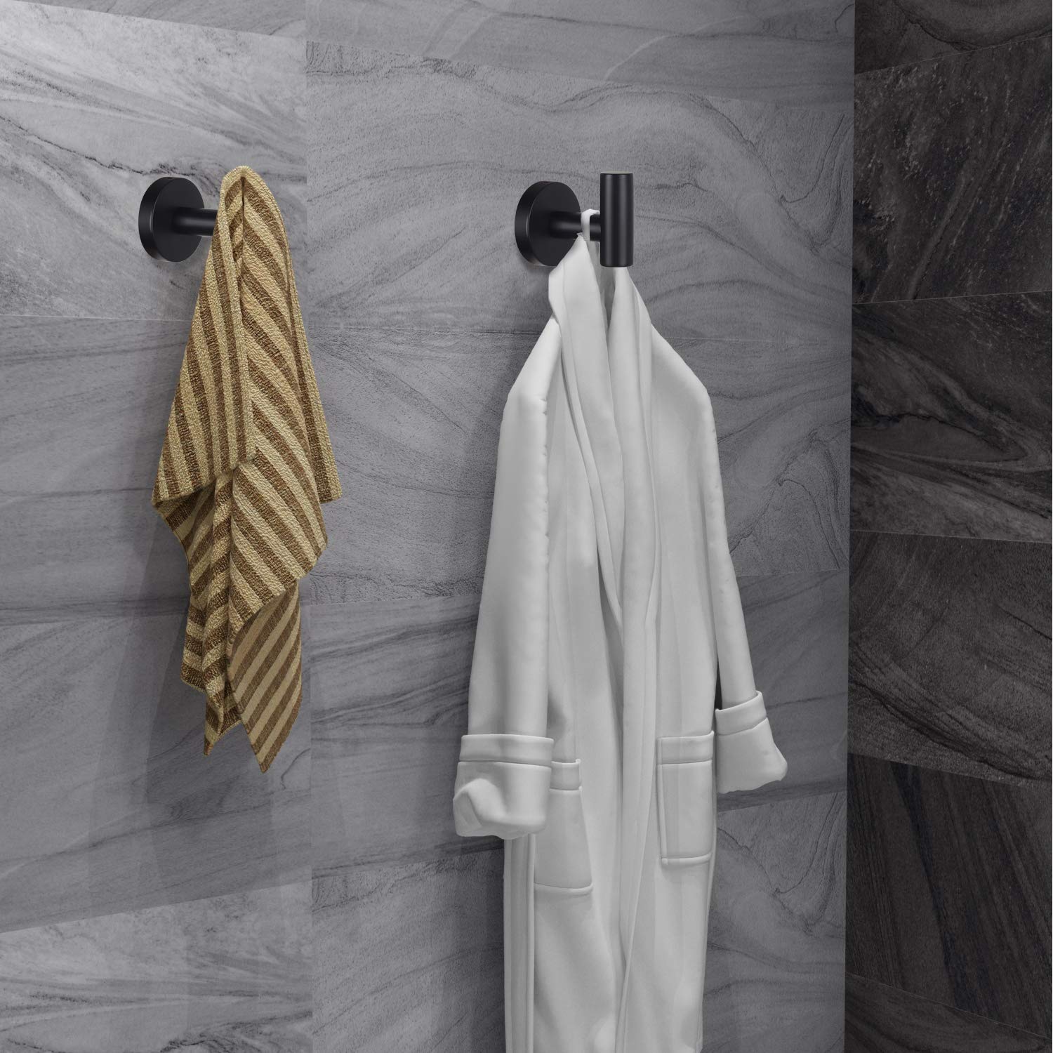 Stainless Steel Heavy Duty Towel Hooks (4-Pack) - Matte Black Bathroom Wall Hooks for Robes, Coats & Clothes - Durable Cabinet & Closet Organizer for Bathroom, Bedroom, Kitchen, Hotel & Pool Use