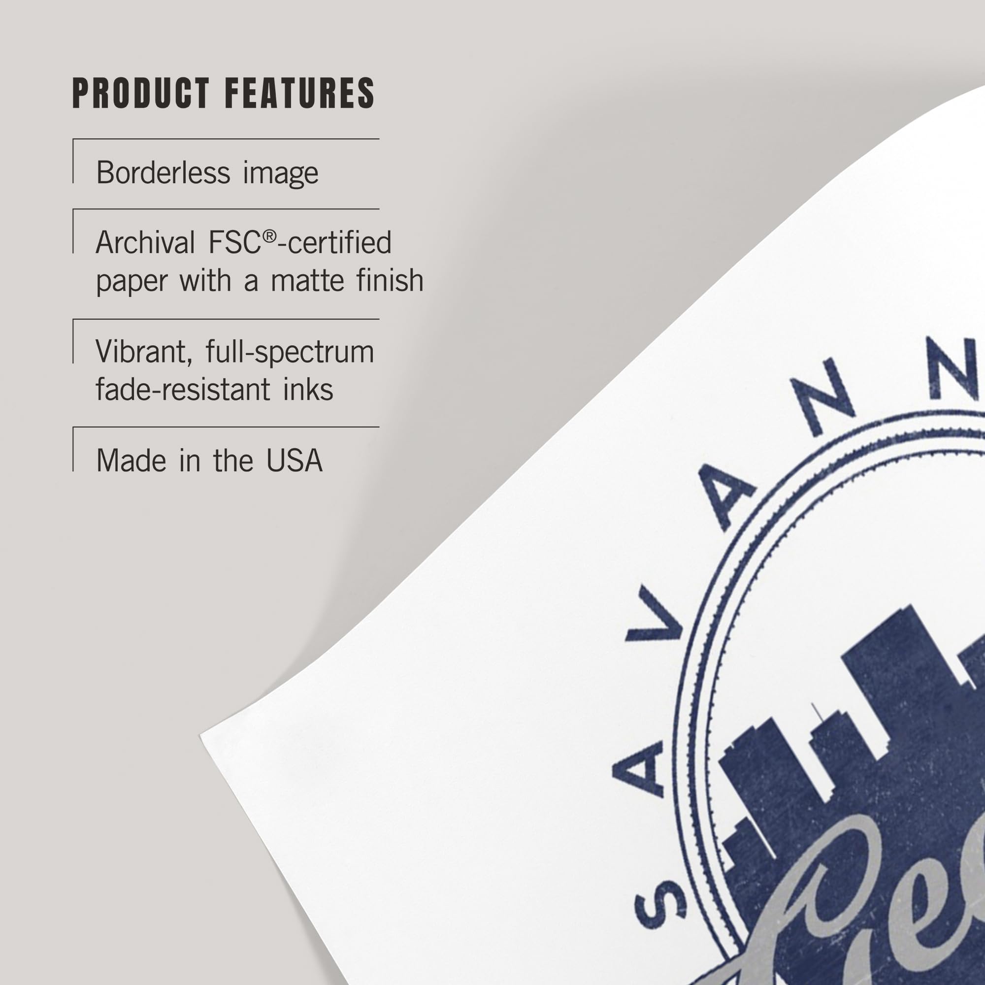 Lantern Press 16x24 Inch Giclee Art Print - Savannah Georgia Skyline Seal in Blue | Premium Wall Decor for Living Room, Bedroom & Office