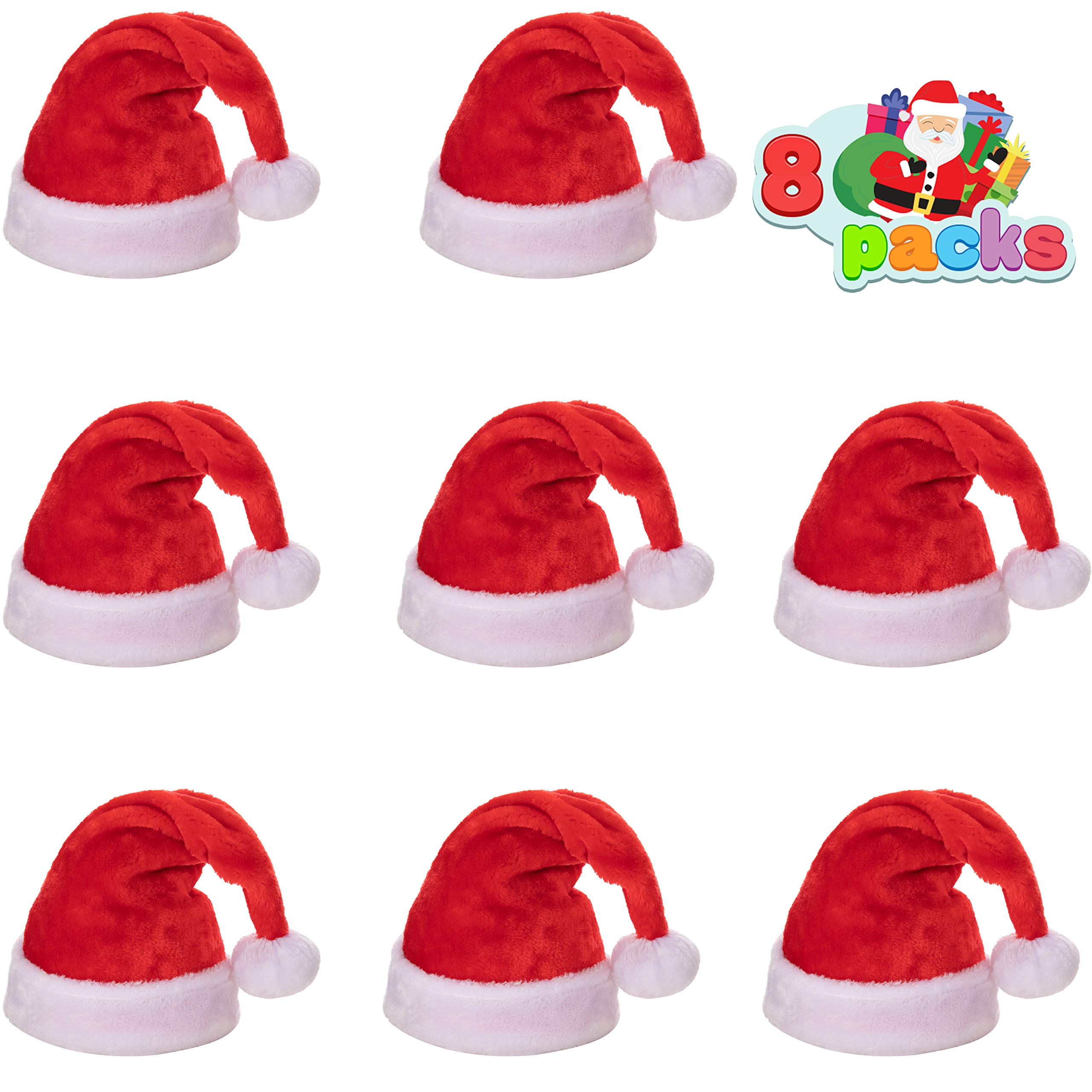 8 Pcs Premium Santa Hats - Red Velvet Christmas Hats with Plush Trim & Grey Brim | Bulk Holiday Party Favors for Kids & Adults (One Size Fits All) | Perfect for Christmas Parties, Family Gatherings & Festive Photo Shoots