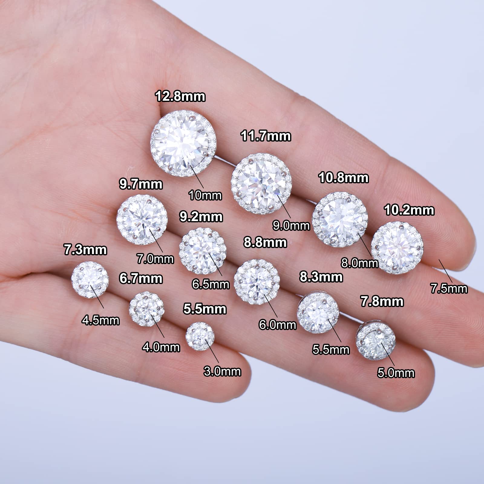 Moissanite Earrings for Women & Men - 3-10MM 925 Sterling Silver Diamond Stud Earrings (0.2-4.0CTTW) | Hypoallergenic White Gold Halo Earrings with Secure Screw Backs | Valentine's Day Gift, Anniversary Present, Wedding Jewelry