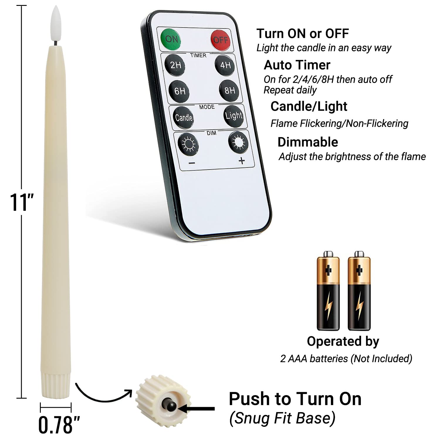 Stmarry 11-Inch Ivory Flameless LED Taper Candles with Remote Control - Realistic 3D Flickering Flame, Battery Operated, Timer Function - Set of 6 for Christmas Decor, Wedding Centerpieces & Home Ambiance Lighting